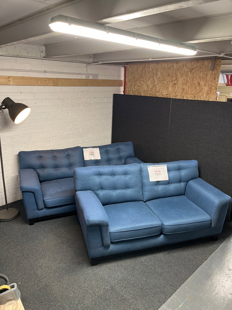3+2 Modern black wood frame, dark navy blue fabric suite  2225