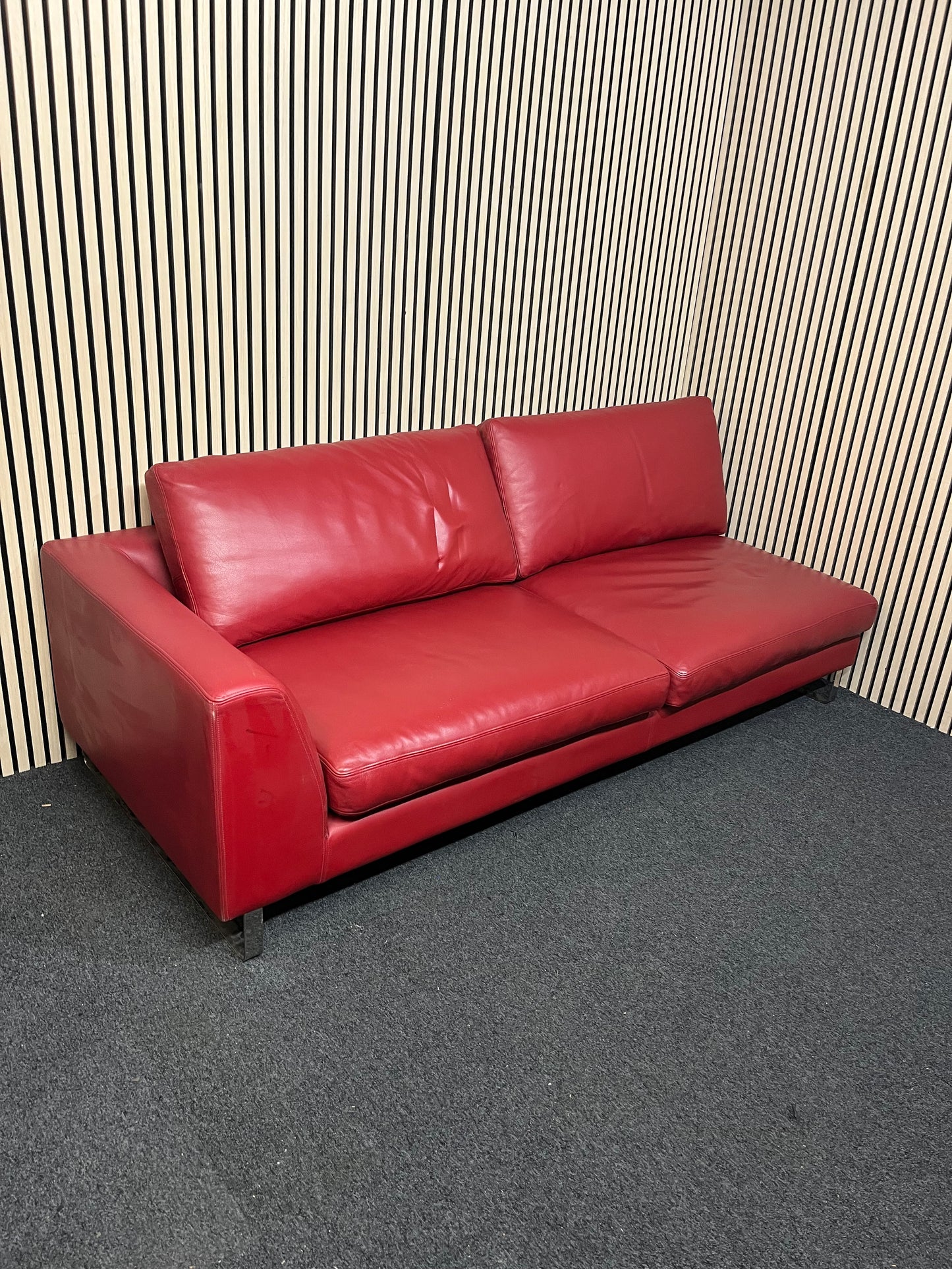 Wine leather single cornered 4 seater (Width 225 cm) (EX WINDMILL LANE STUDIO) 1425