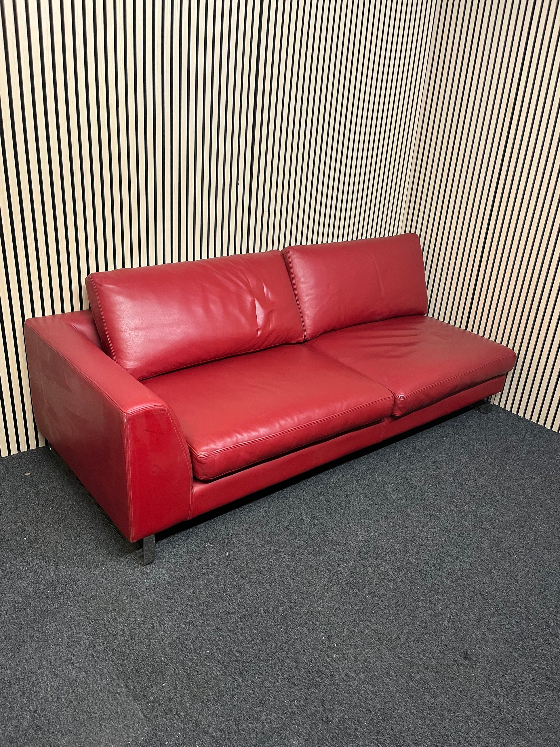 Wine leather single cornered 4 seater (Width 225 cm) (EX WINDMILL LANE STUDIO) 1425