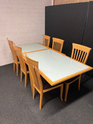 Switch Solid beech and frosted glass extendable dining table with 6 no. matching beech chairs with black seat fabric (L 210 - 130 x W 70) 2225 2 image