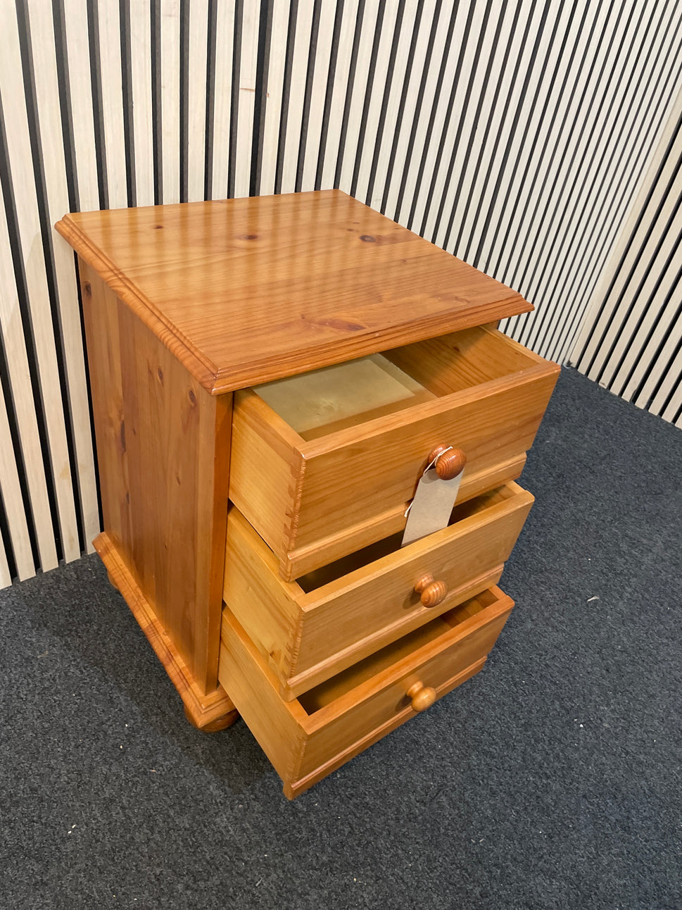 Natural pine 3 drawer bedside locker  2425