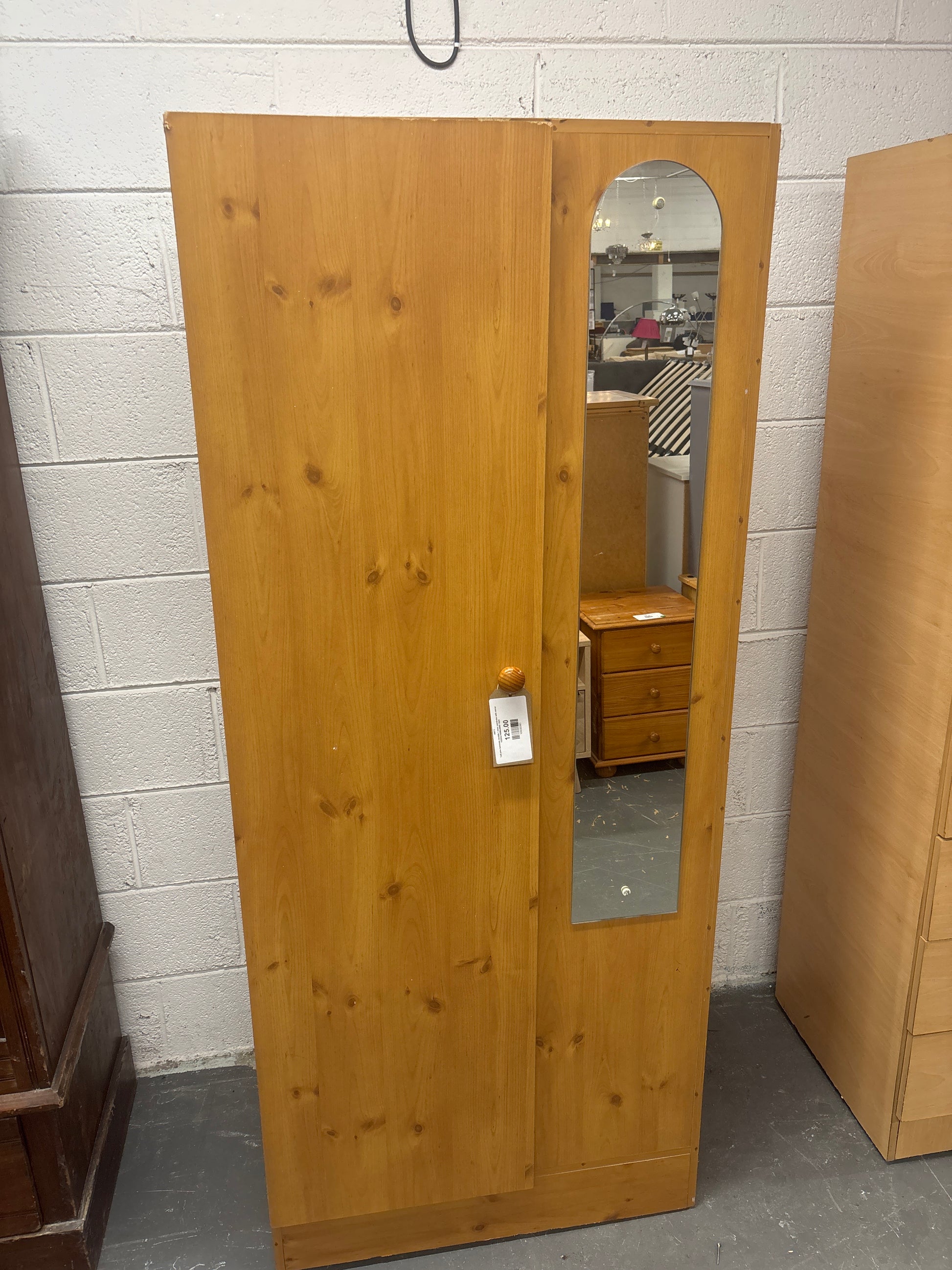 Tall pine laminate double 1 door wardrobe with mirror 1820Hx760Wx460D 3225