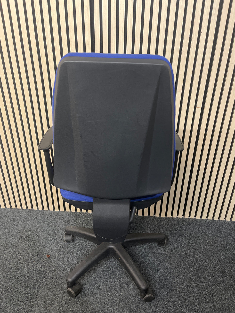 High back royal blue fabric height adjustable swivel chair with fixed loop arms 1425