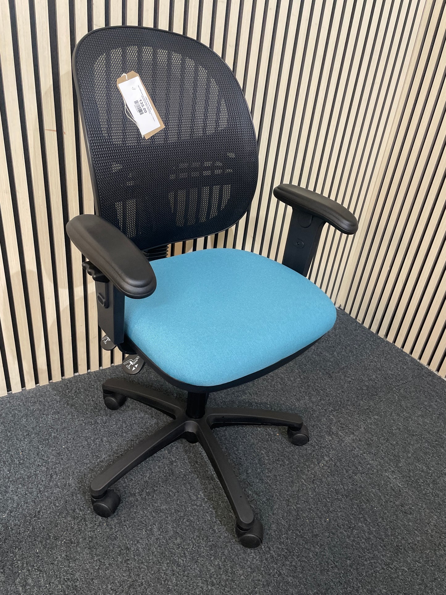 low mesh back jota with height adjustable arms, 2 levers - aquamarine TEAL fabric seat