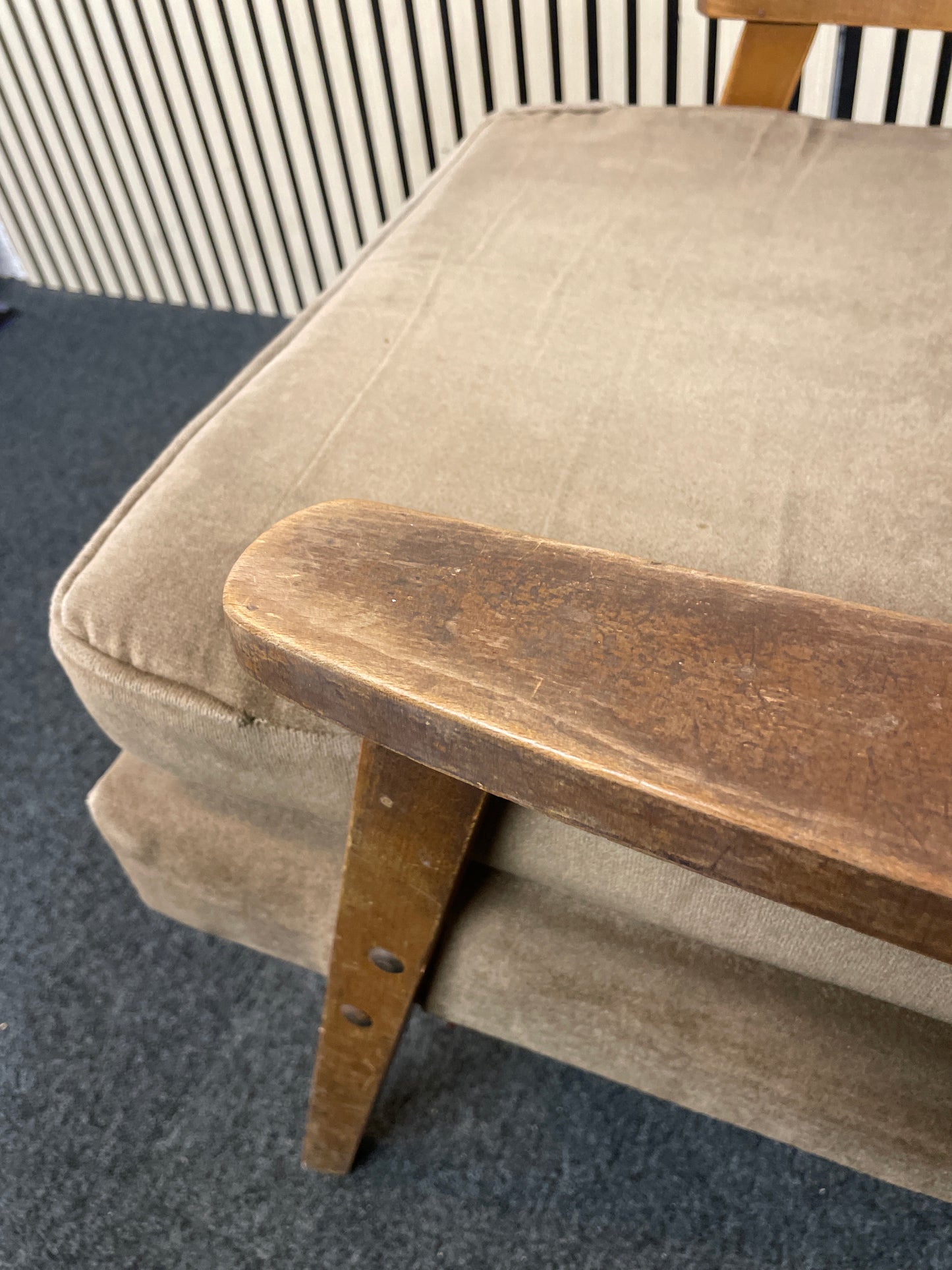 High back solid wood frame, brown fabric Fireside Armchair 1126