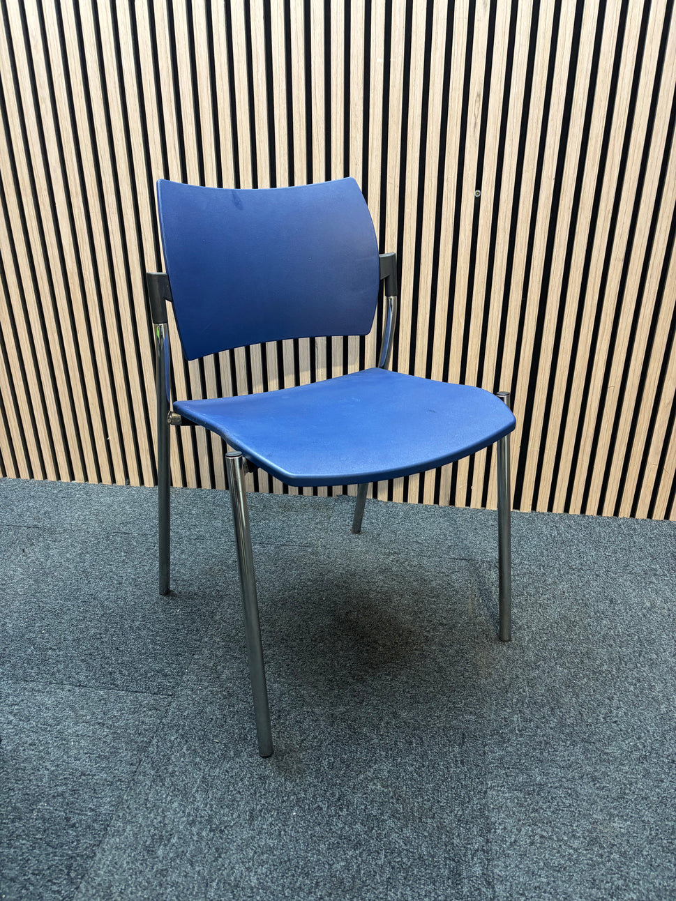 Boss design dream Blue plastic framed stacking chair, chrome frame
