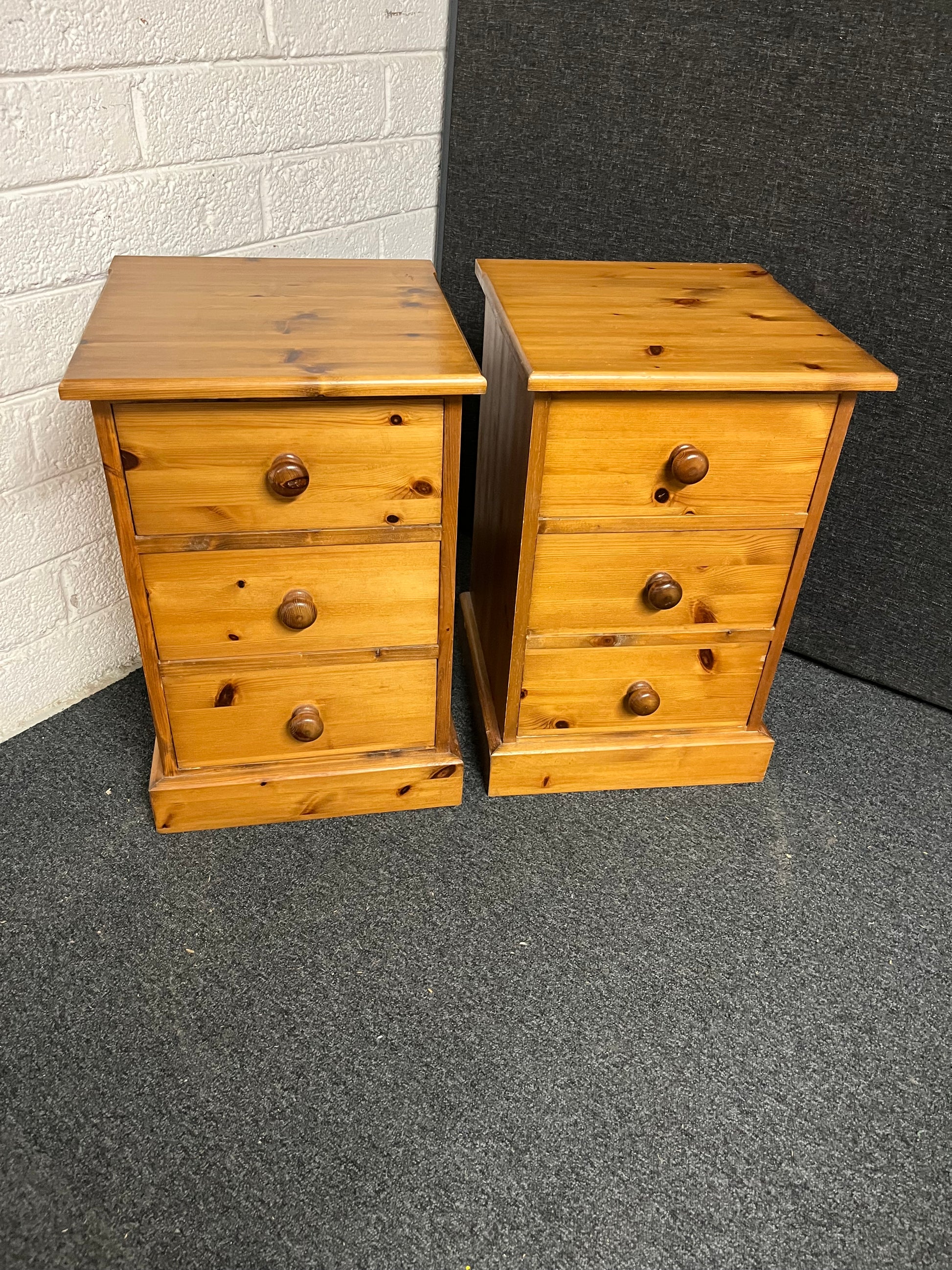 Solid pitch pine 3 drawer bedside locker  400Wx620Hx430D 1225