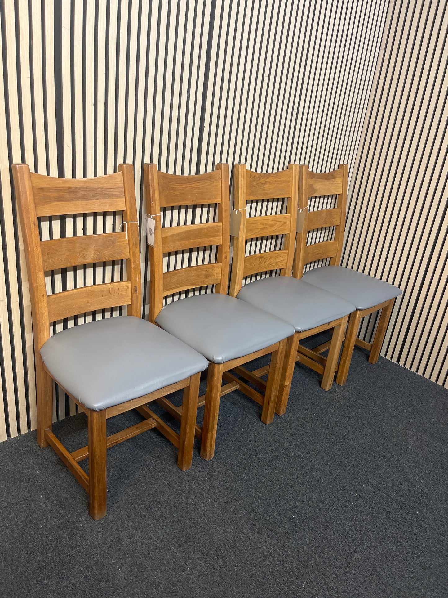 Solid oak chair with grey faux leather padded seat (Set of 4)  44239
