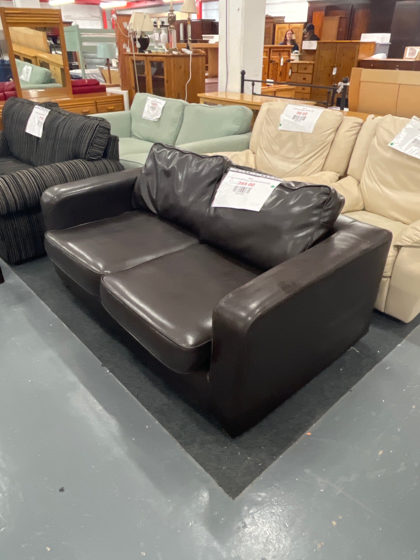 Large 2 seater dark brown leatherette sofa bed 1425