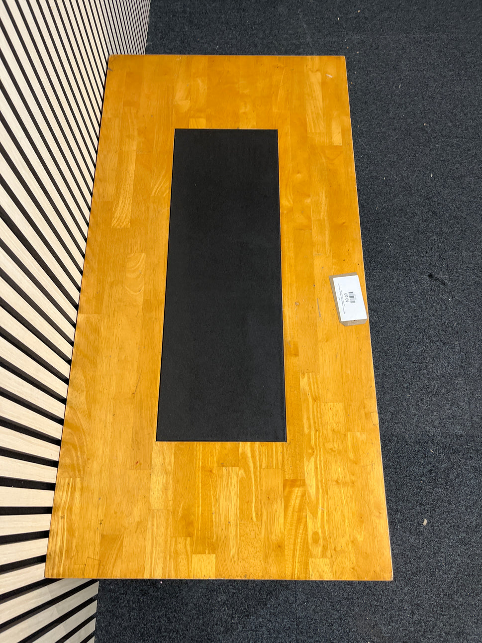 Hardwood low rectangular coffee table with black central inlay (H 41 x W 123 x D 61 cm)