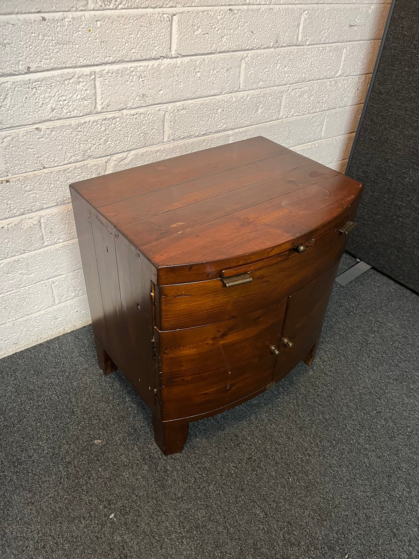 Solid teak stained 2 door 1 drawer, 1 shelf bedside locker 2225