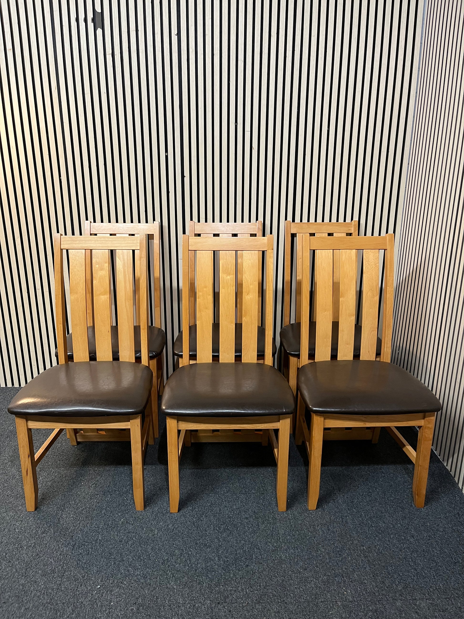 High back solid wood dining chair with black pu leatherette seat (SET OF 6) 3126