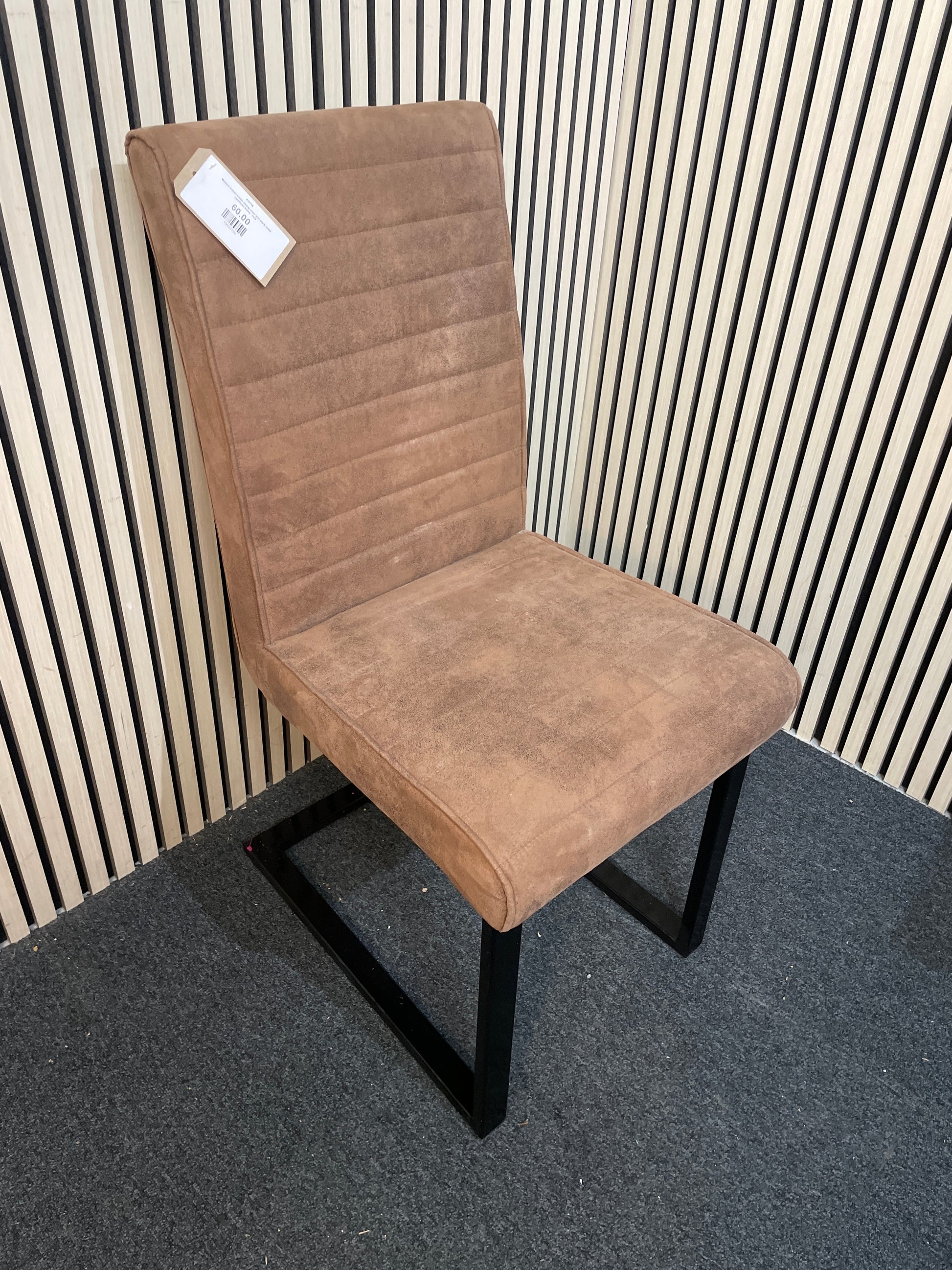 Modern brown suede dining chair with black metal cantilever frame  1126