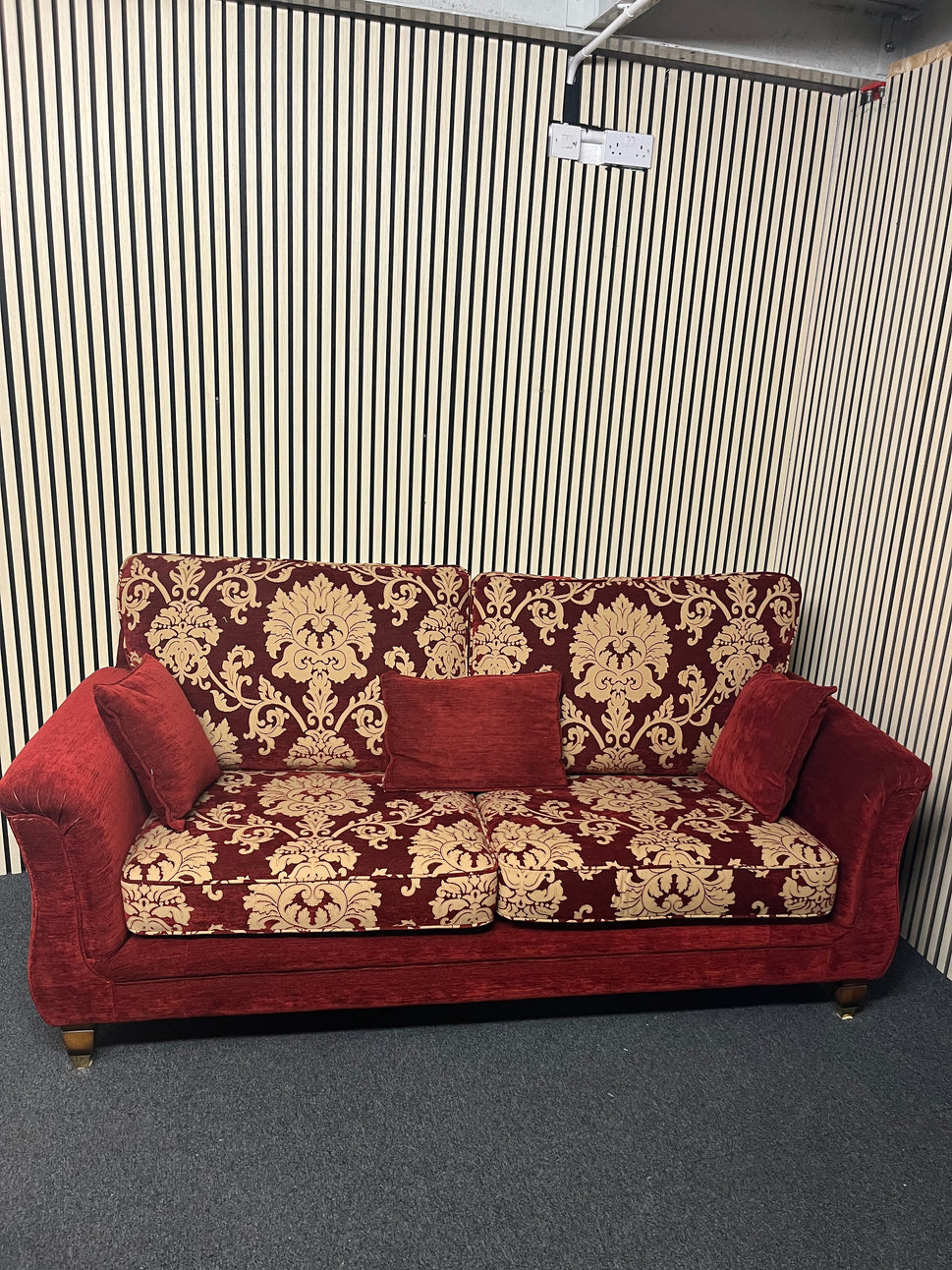 Solid wooden framed floral fabric 3 seater sofa