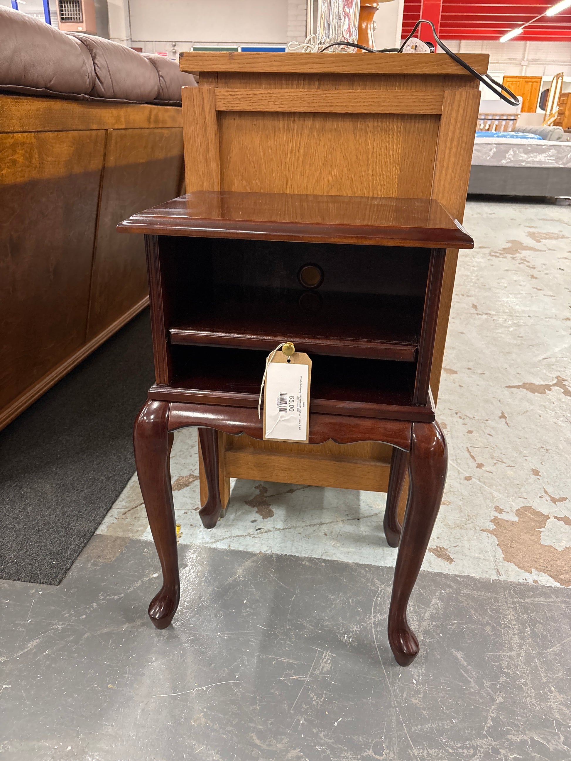 Ornate Mahogany lamp table with shelves( H  660 x W 410 x D 310 mm) 3125