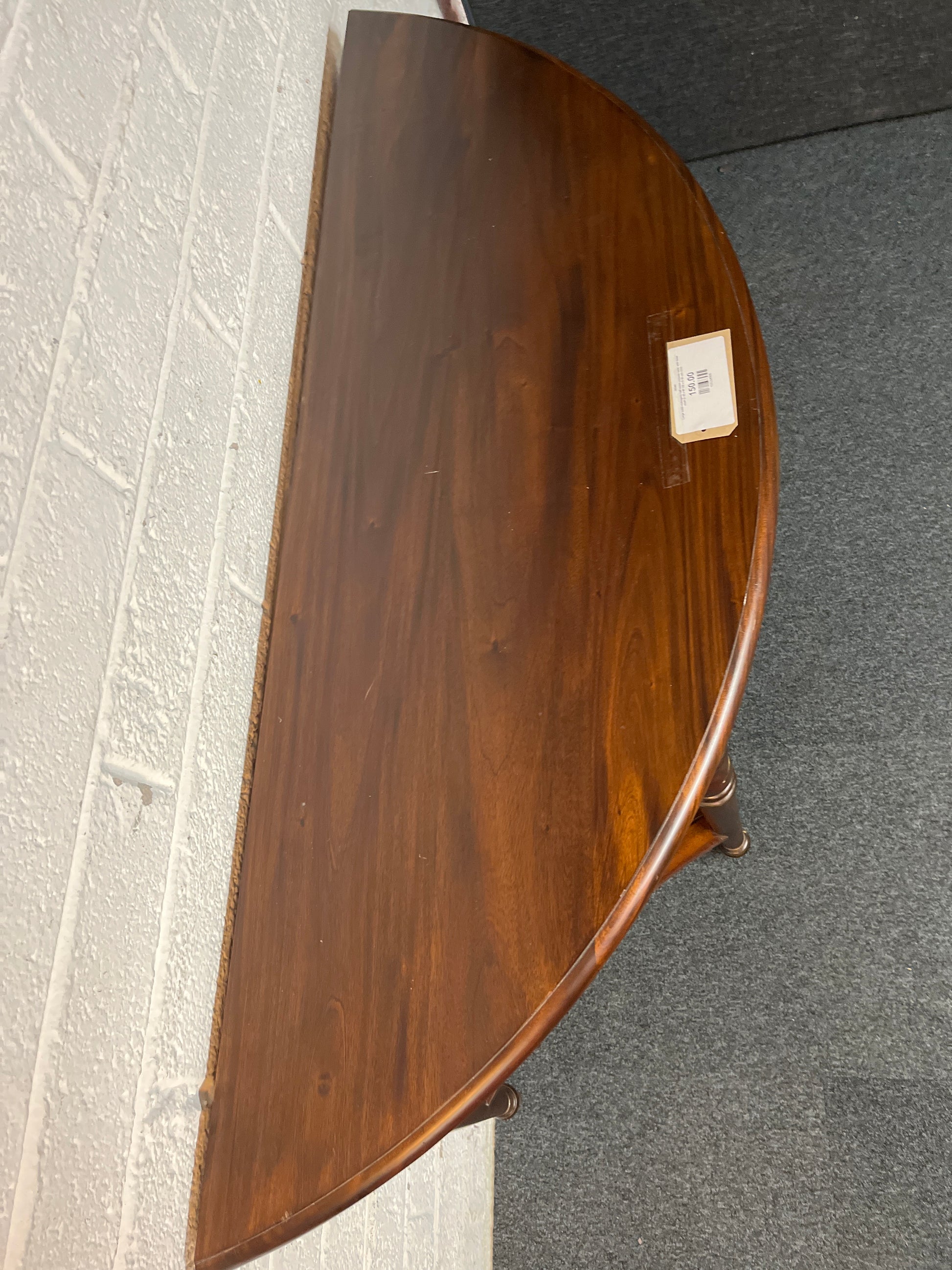 Large solid mahogany half moon console table  with base shelf (H 85 x W 150 x D 50 cm) 2225