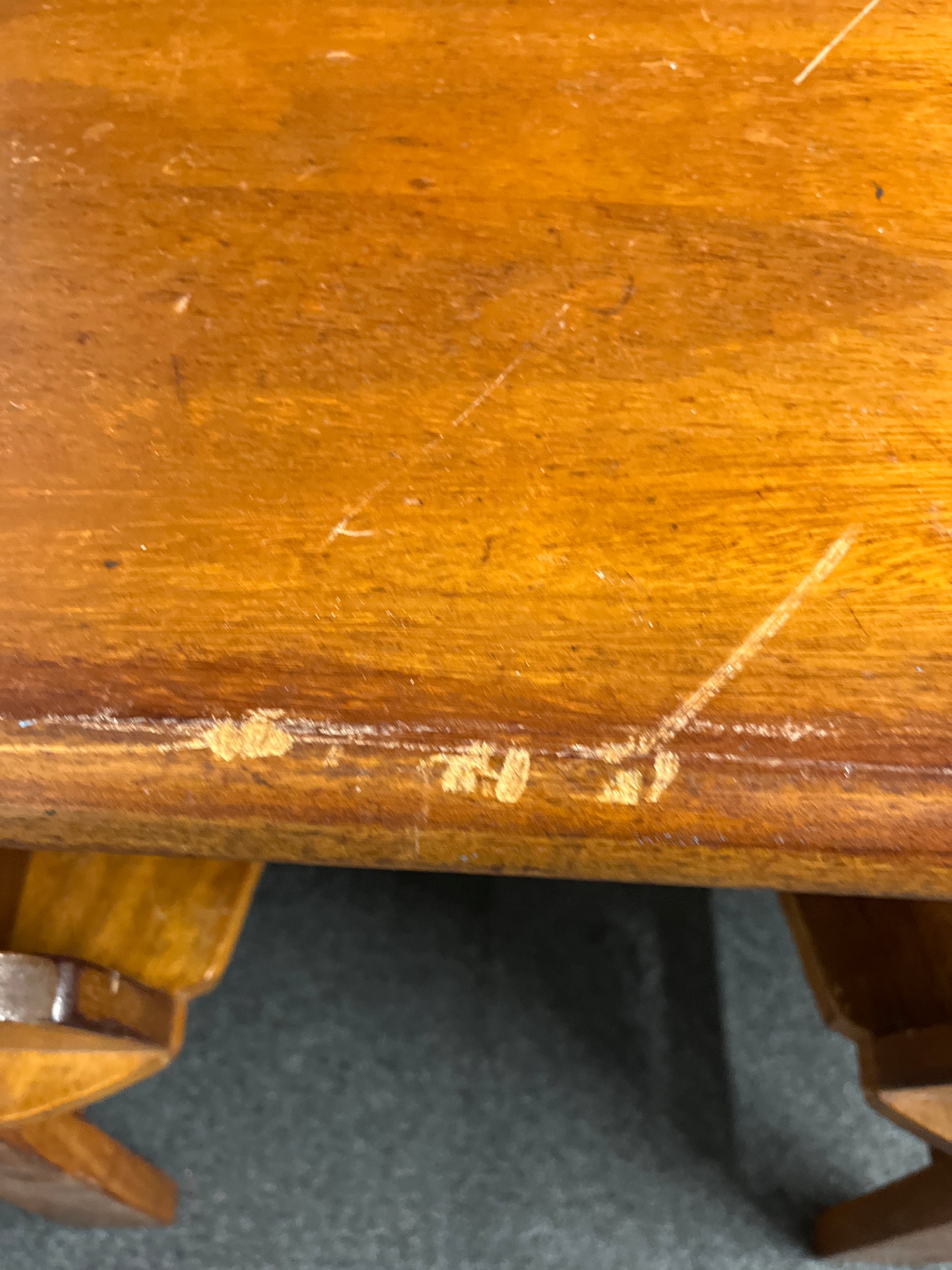 Solid teak rectangular kitchen table (L 150 x W 75 cm)with 4 no. ornate matching chairs 2225