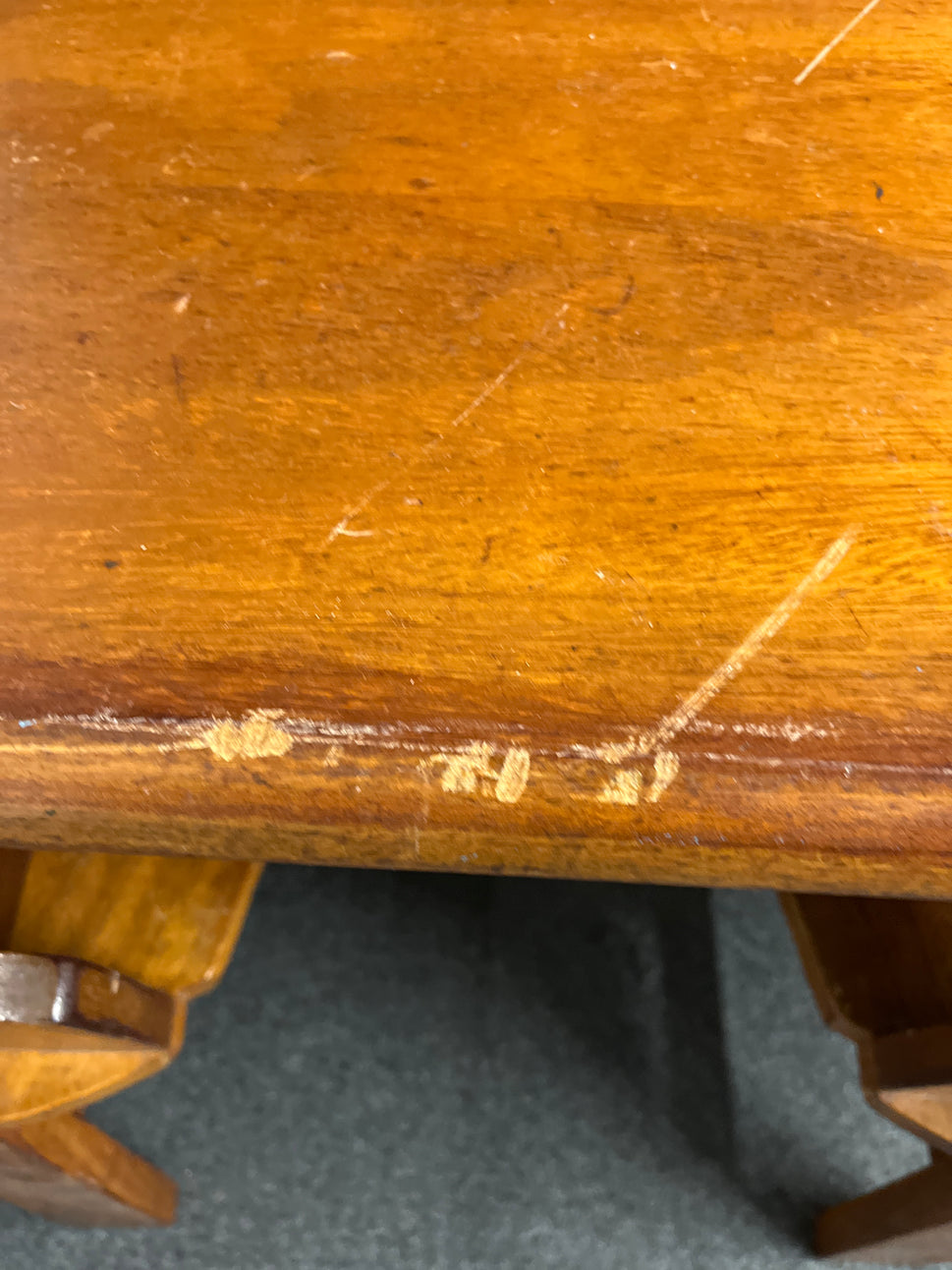 Solid teak rectangular kitchen table (L 150 x W 75 cm)with 4 no. ornate matching chairs 2225