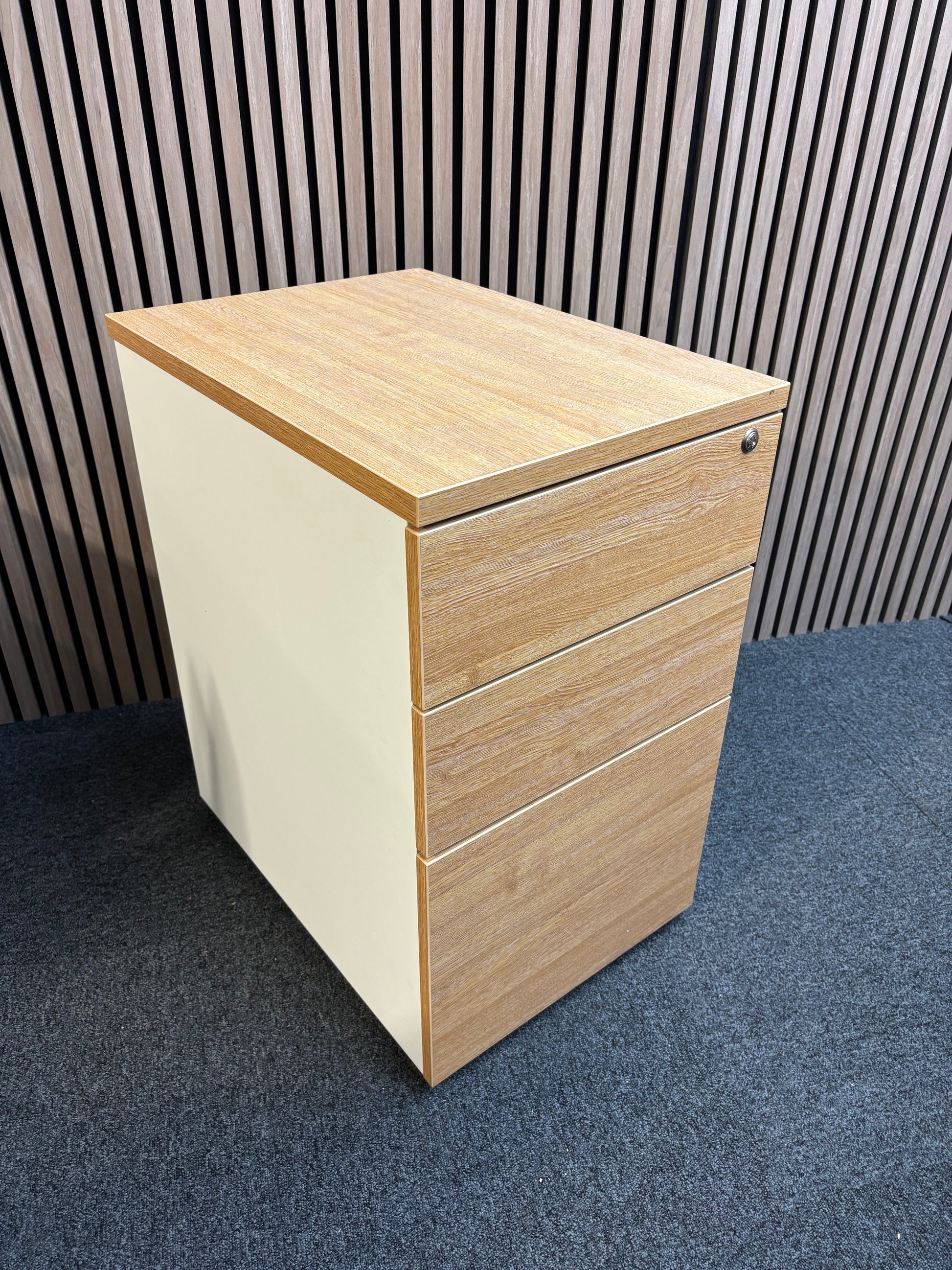 Wooden 600 desk high pedestal (600mm deep) - Oak/White