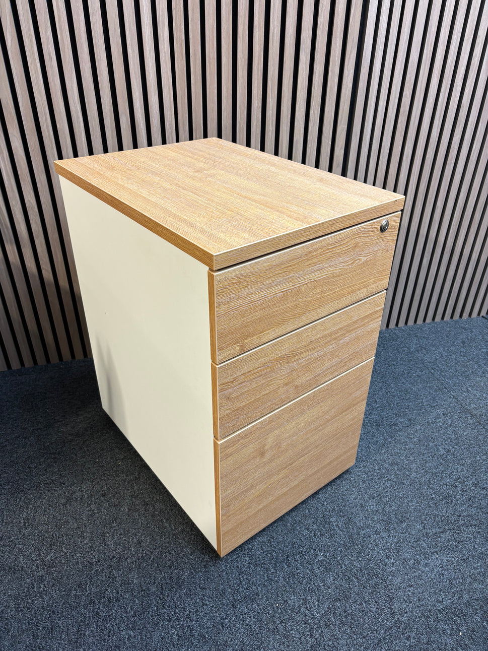 Wooden 600 desk high pedestal (600mm deep) - Oak/White