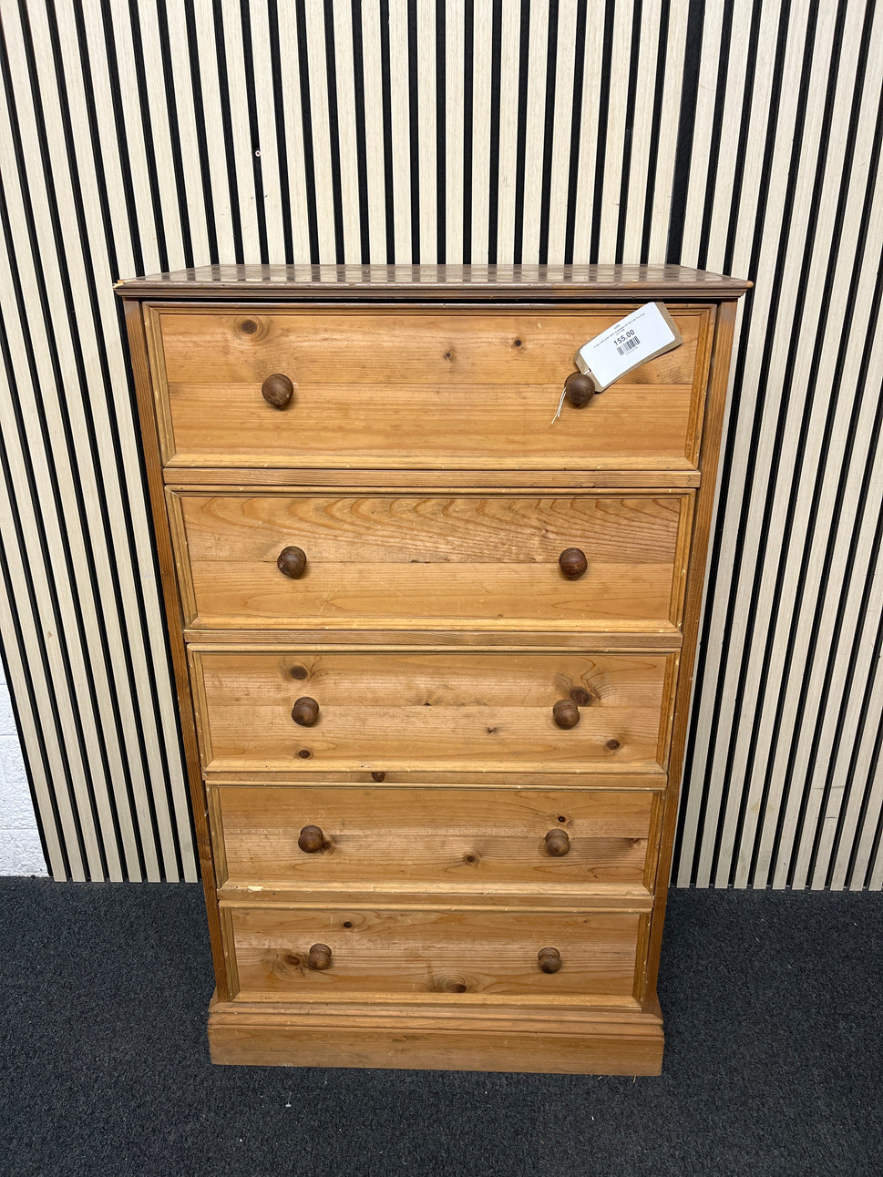 5 high solid pine chest of drawers (H 123 x W 73 x D 43 cm) 1226