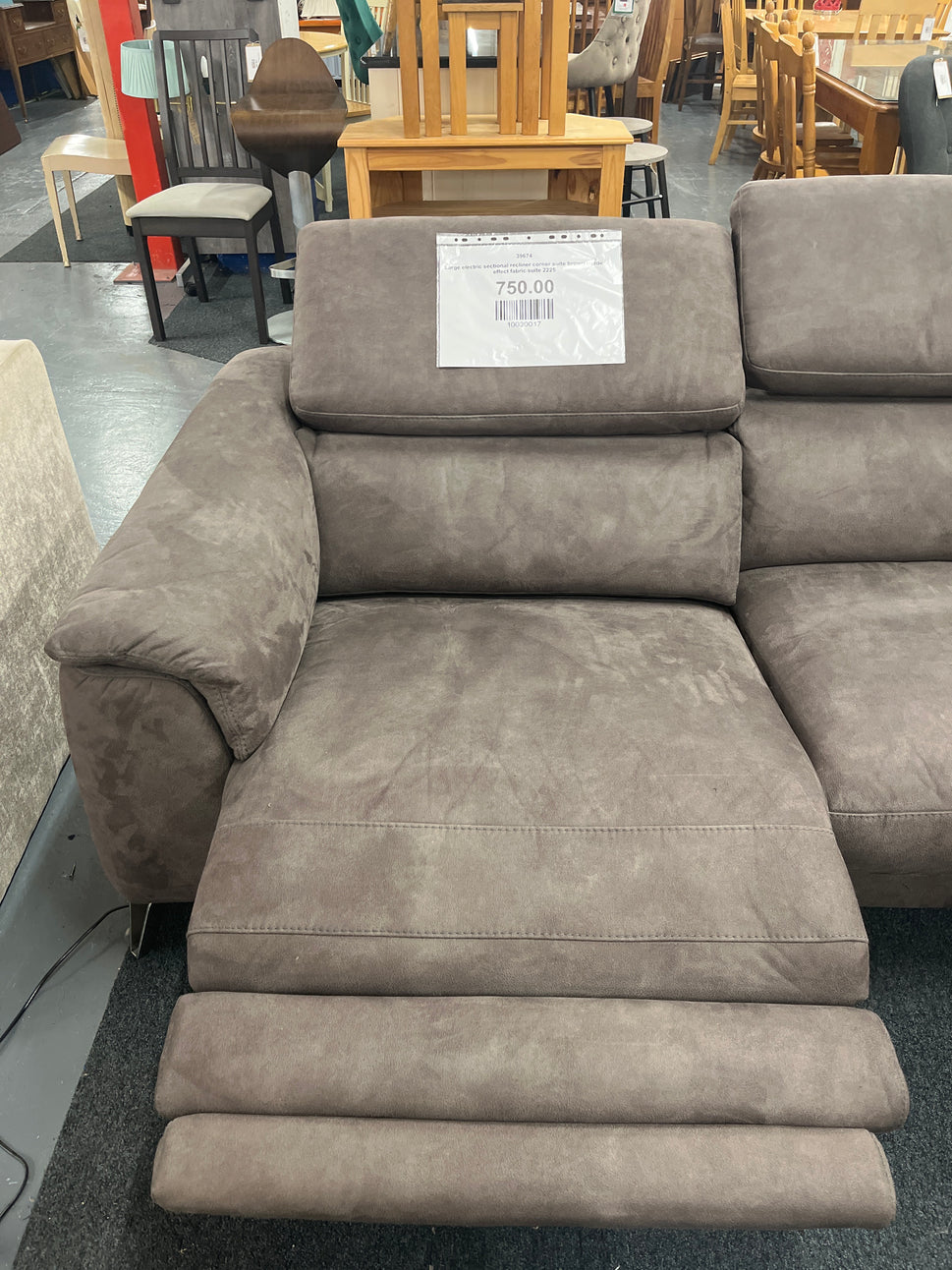 Large electric sectional recliner corner suite brown suede effect fabric suite 2225