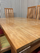 Switch Large solid oak rectangular dining table with 6 matching chairs with red &amp; green fabric seats (W 160 x D 90 cm) 2226 2 image