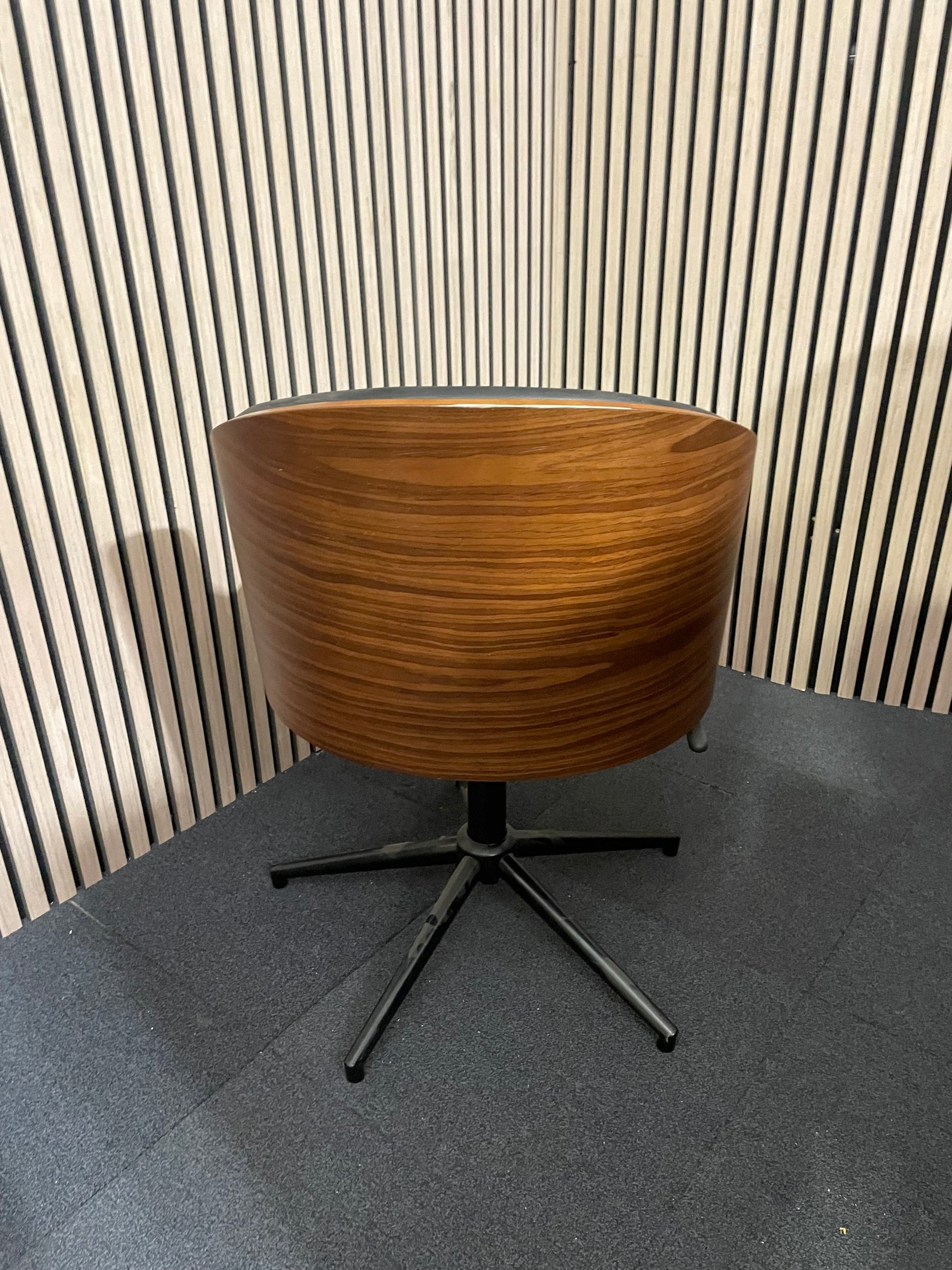 Kyoto Swivel Chair - Oak Shell with Black PU Seat, Chrome Base