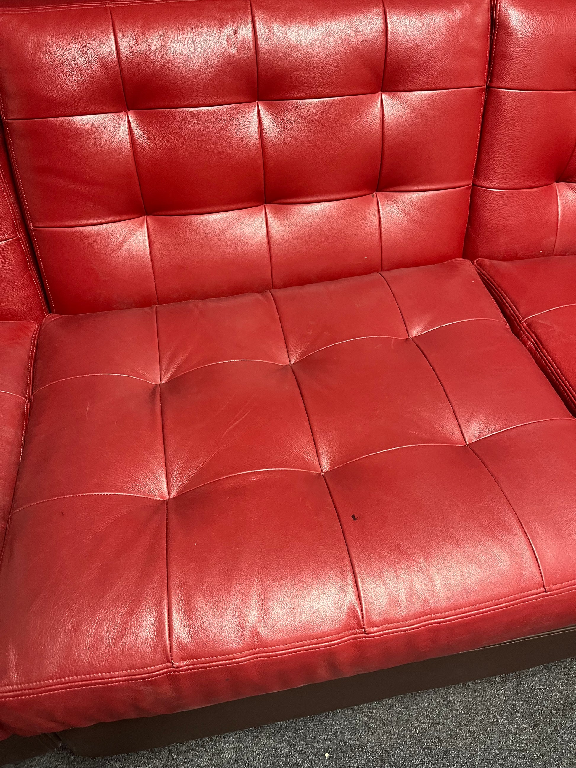 Large Wine and dark brown REAL leather corner sofa suite (W 3100 x D 950 x Seat height 450 mm) 1225