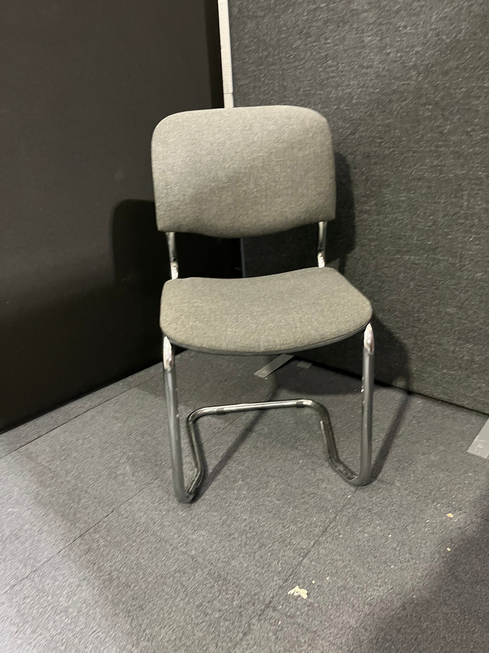 Chrome framed cantilever meeting chair with charcoal fabric seat and back  1425