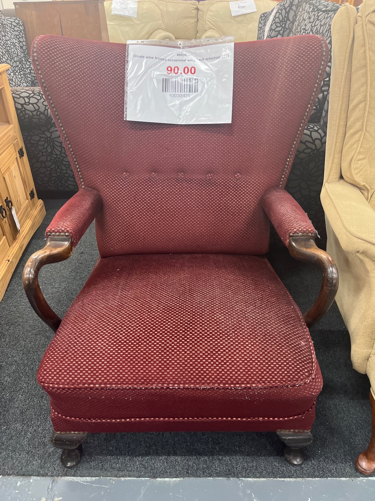 Ornate wine framed occasional wing back armchair 3225