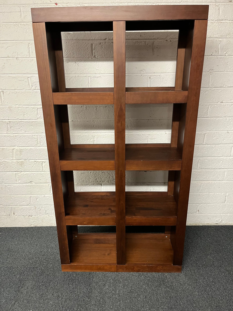 Dark wood stained 8 box section shelf unit (H 1740 x w 600 x D 370 mm) 1225