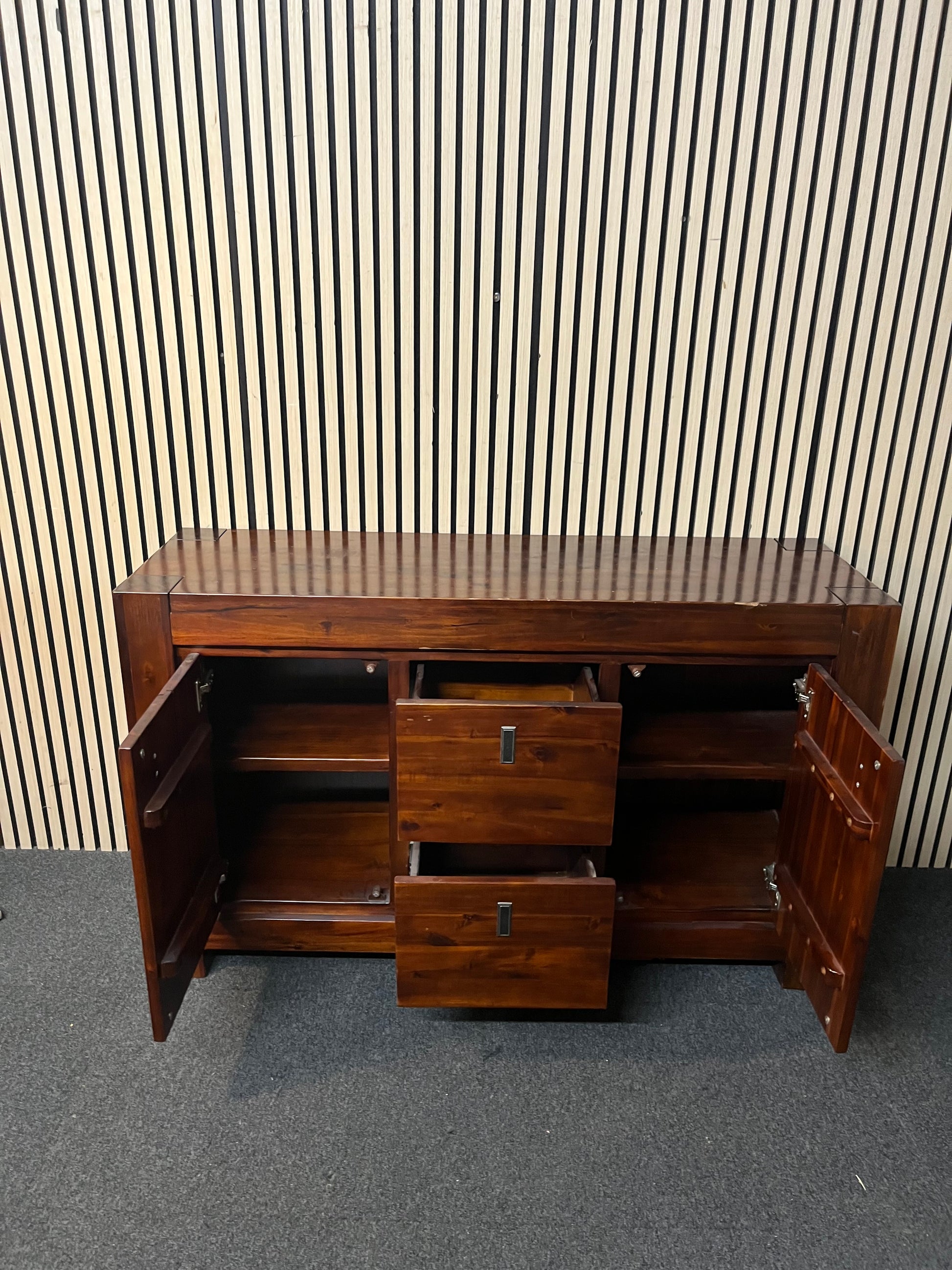 Darkwood 2 door 2 drawer sideboard with modern metal handle hinges (H 85 x W 150 x D 45 cm)  44244