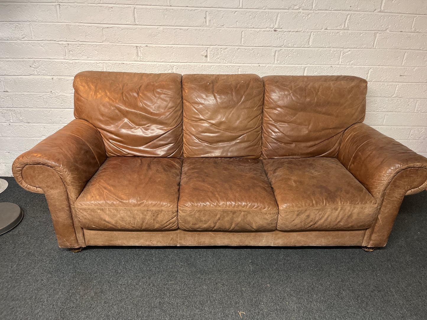 3 seater real tan leather high back sofa  2225