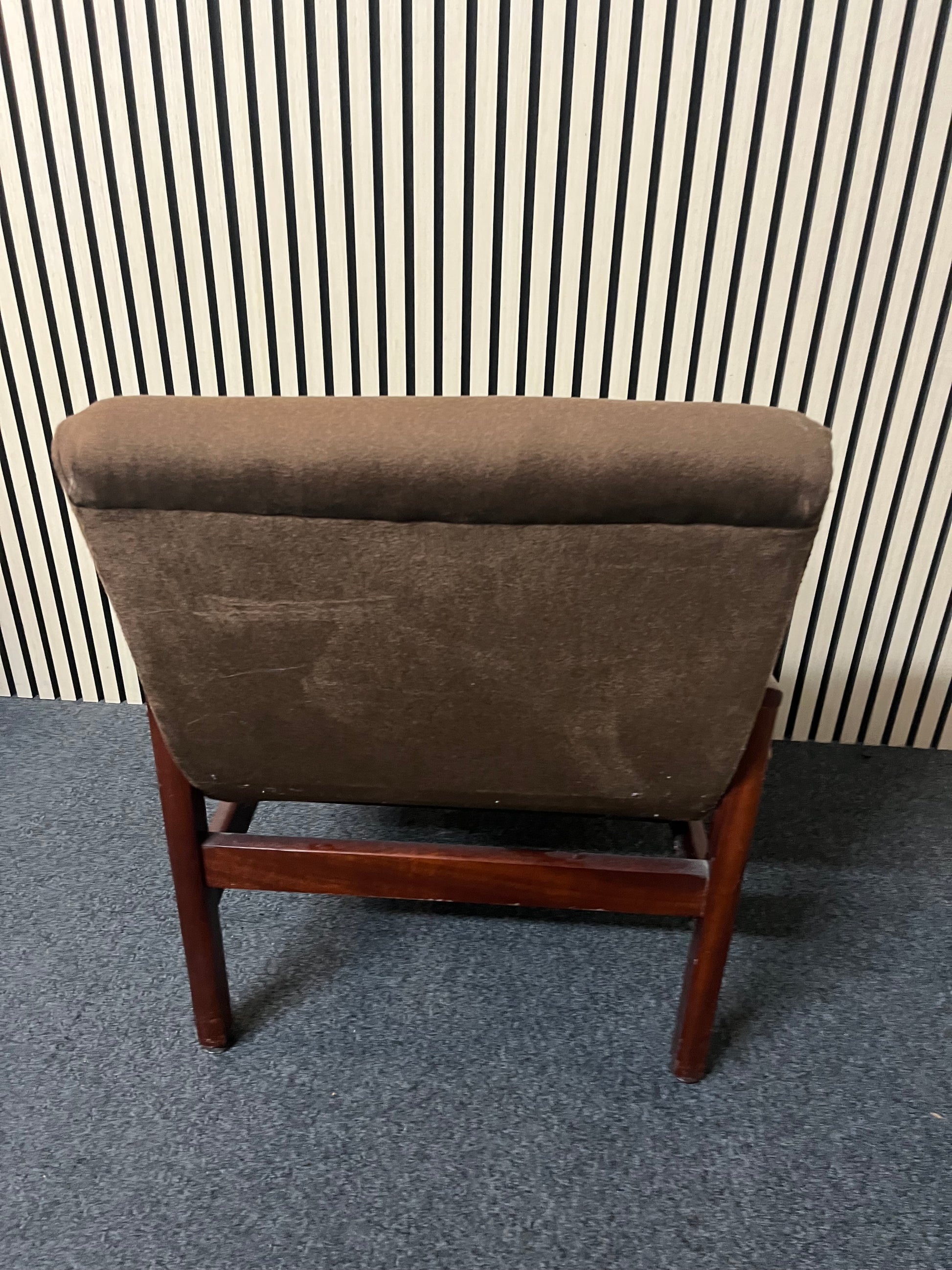 Solid teak stained armchairs, dark brown fabric 2325