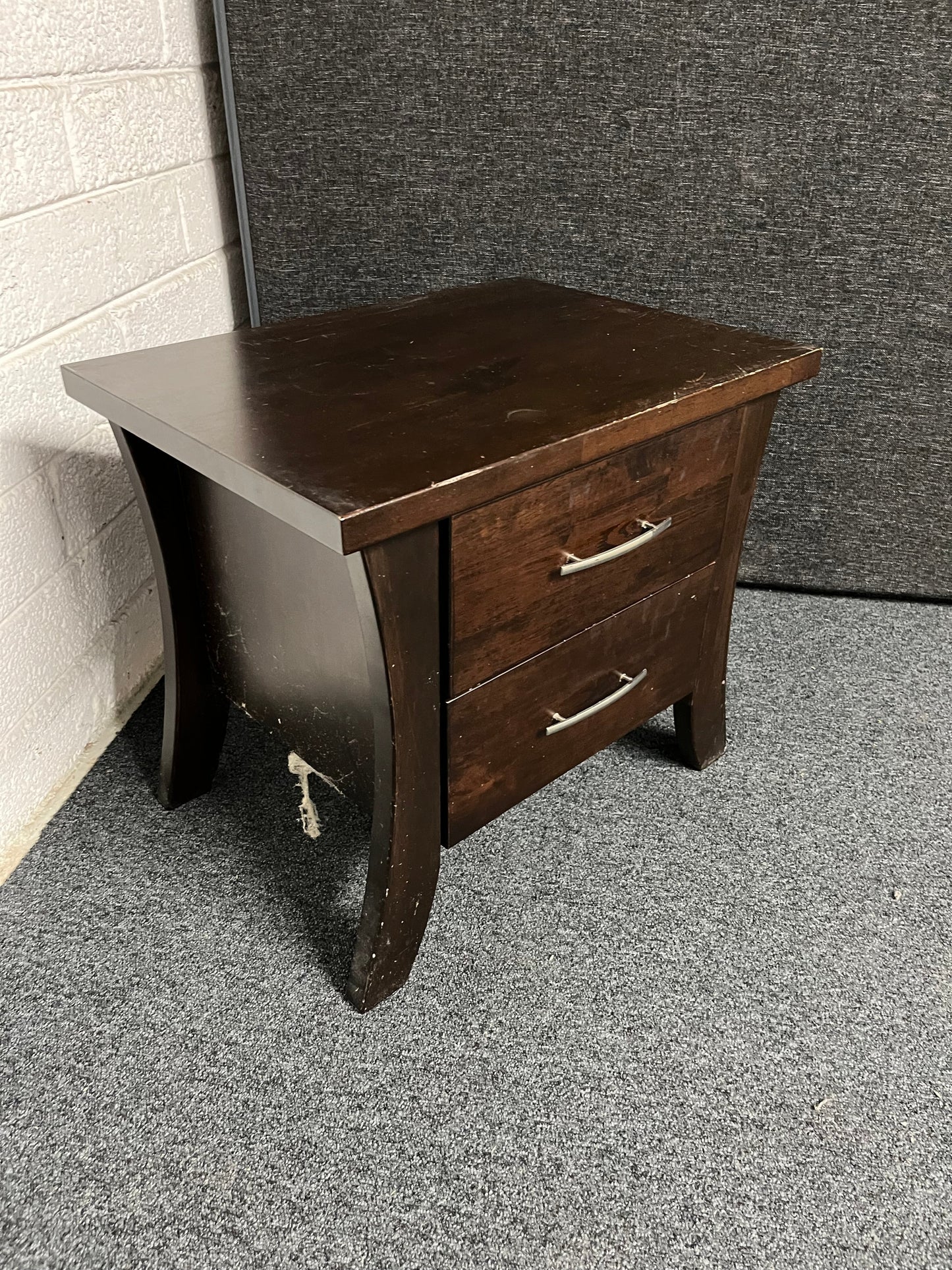 2 drawer dark wood stained bedside lockers  1225
