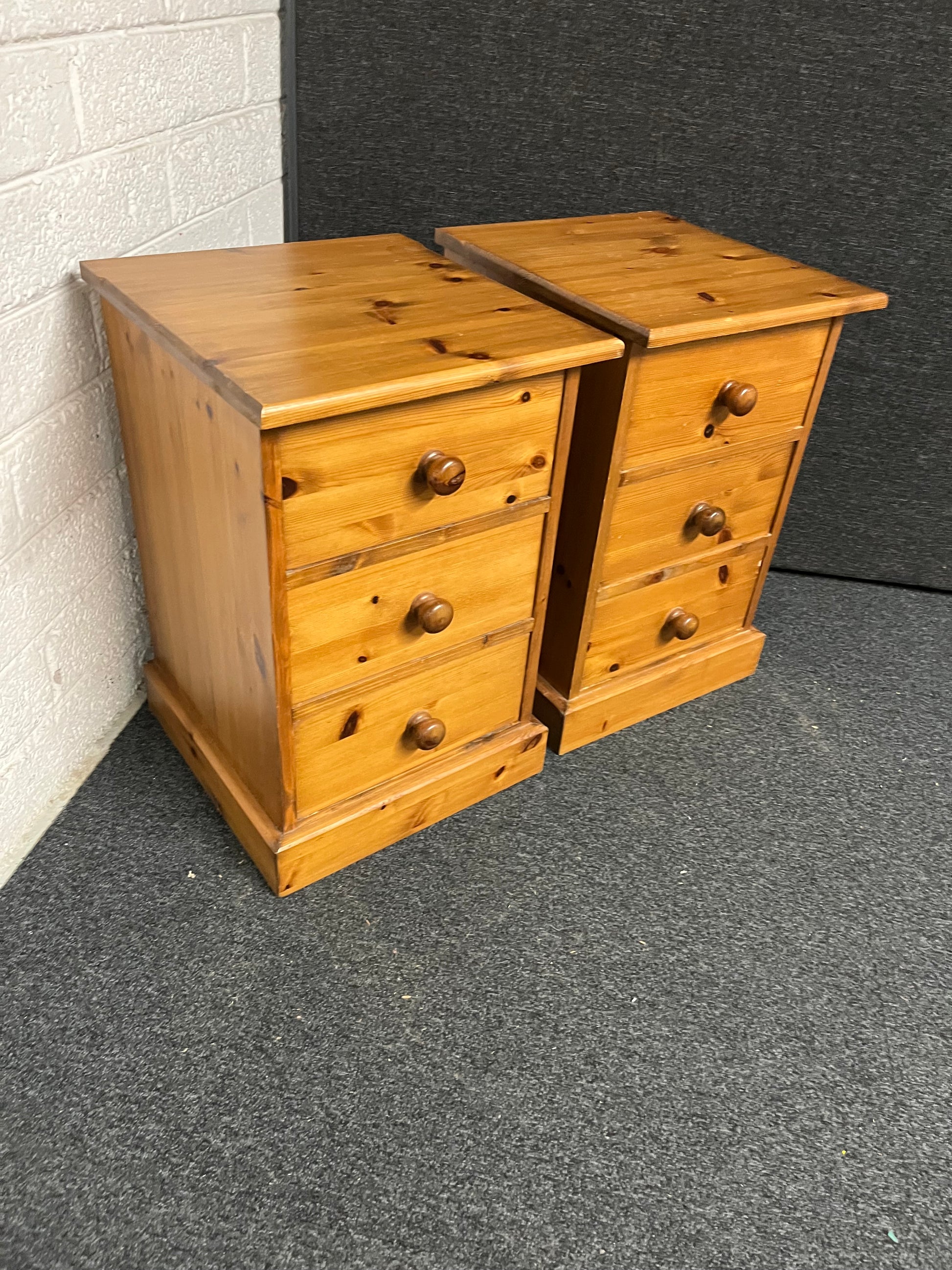 Solid pitch pine 3 drawer bedside locker  400Wx620Hx430D 1225