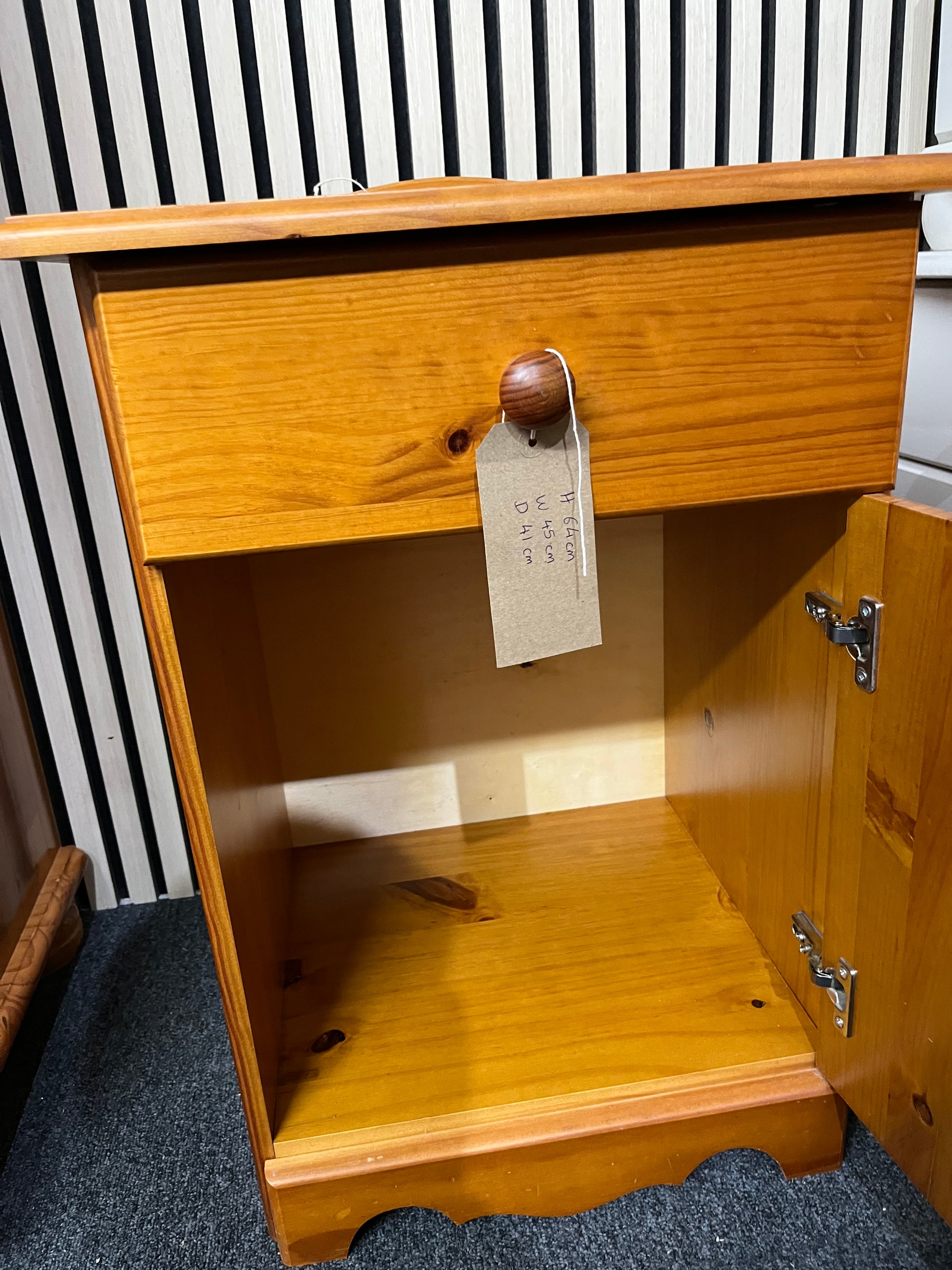 Pine bedside table with a drawer, cupboard,