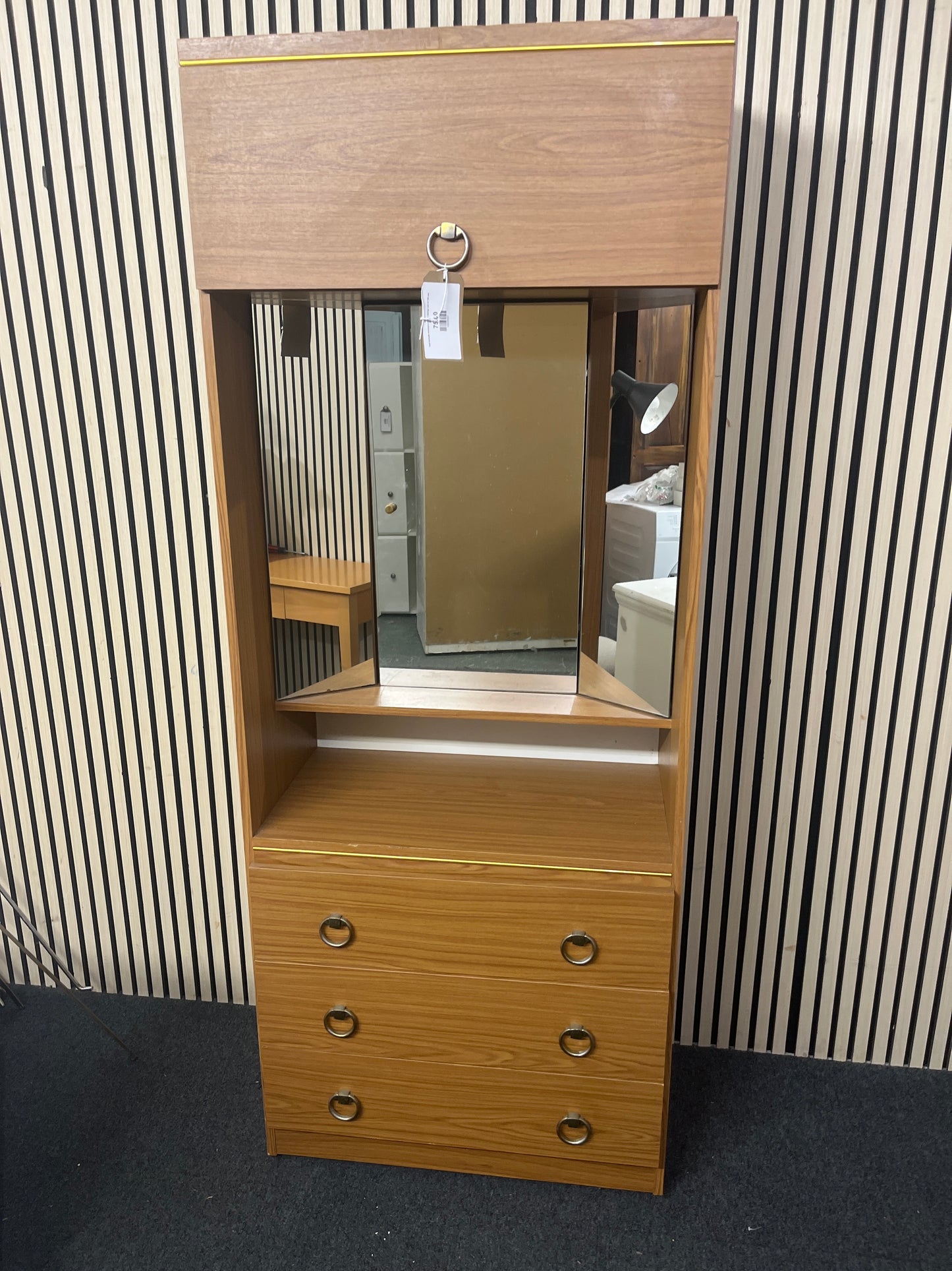 Teak laminate mirrored 4 drawer storage unit (H 190 cm)  44174