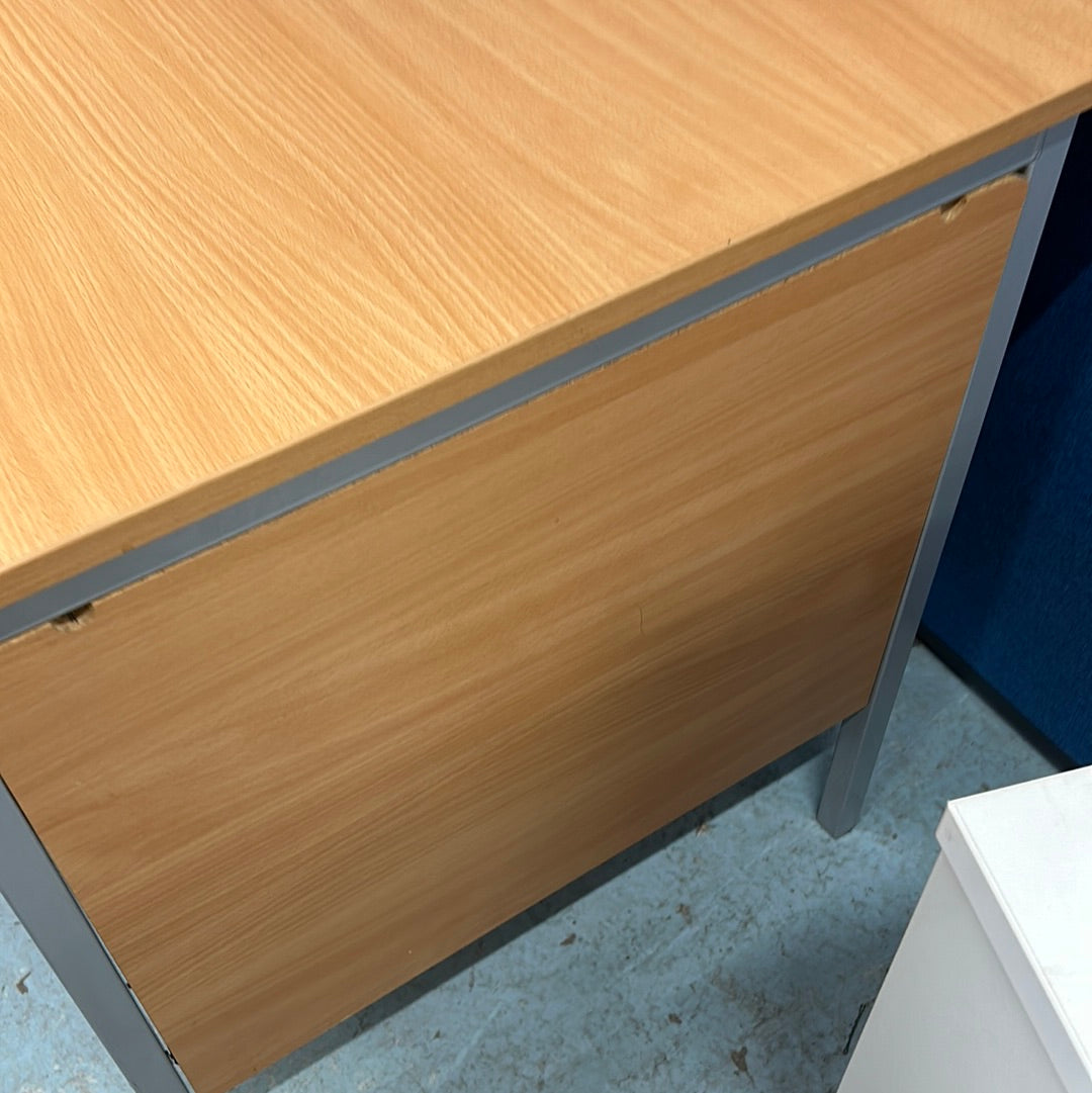 1200L beech desk with fixed drawers