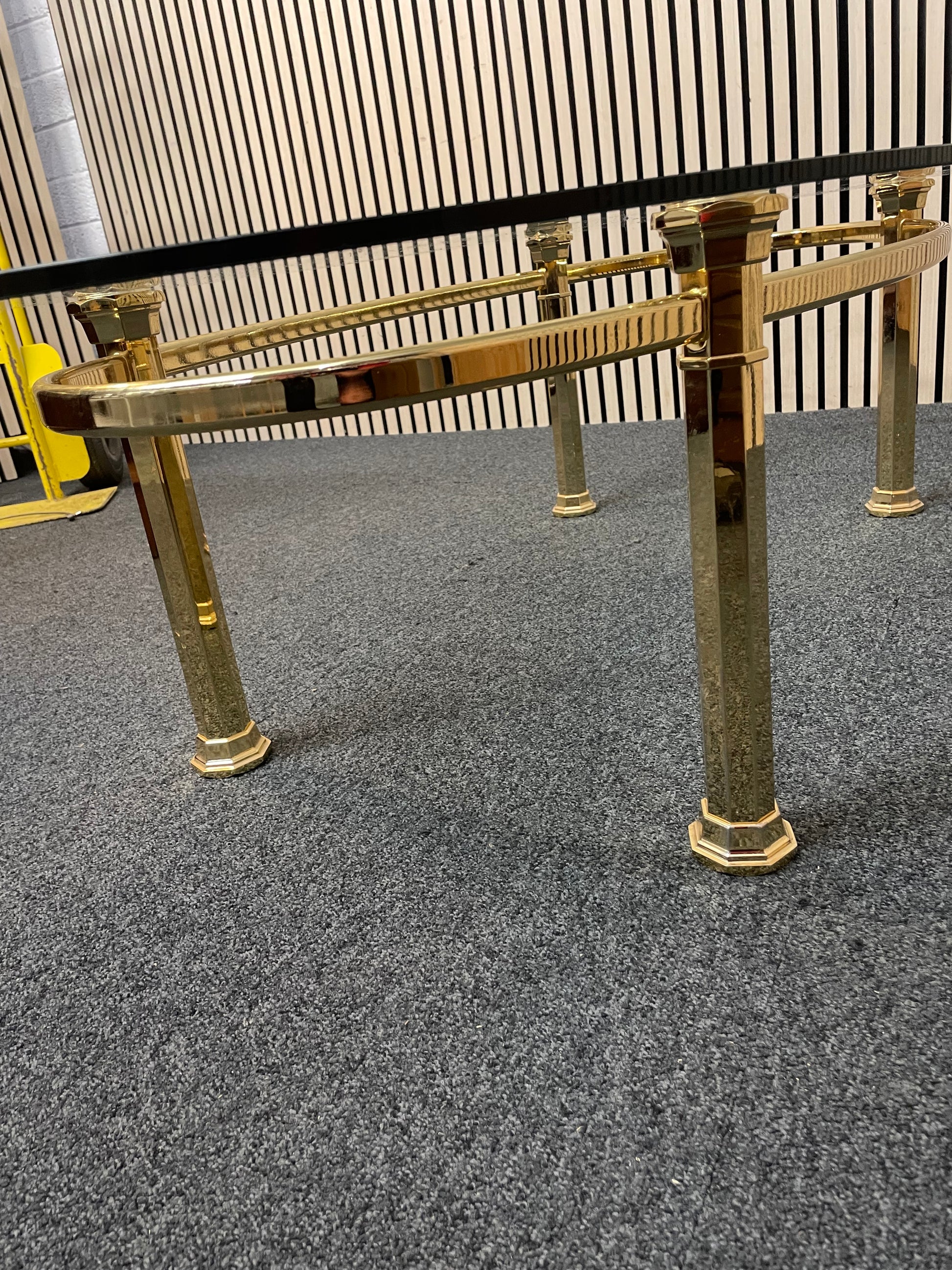 Gold effect metal framed low oval glass coffee table 2425