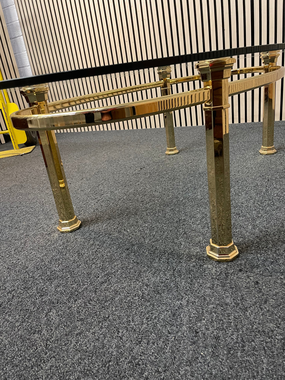 Gold effect metal framed low oval glass coffee table 2425