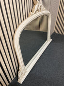 Large arched wall mirror with decorative scrollwork cream frame. (H 92 x W 125 cm)  44576