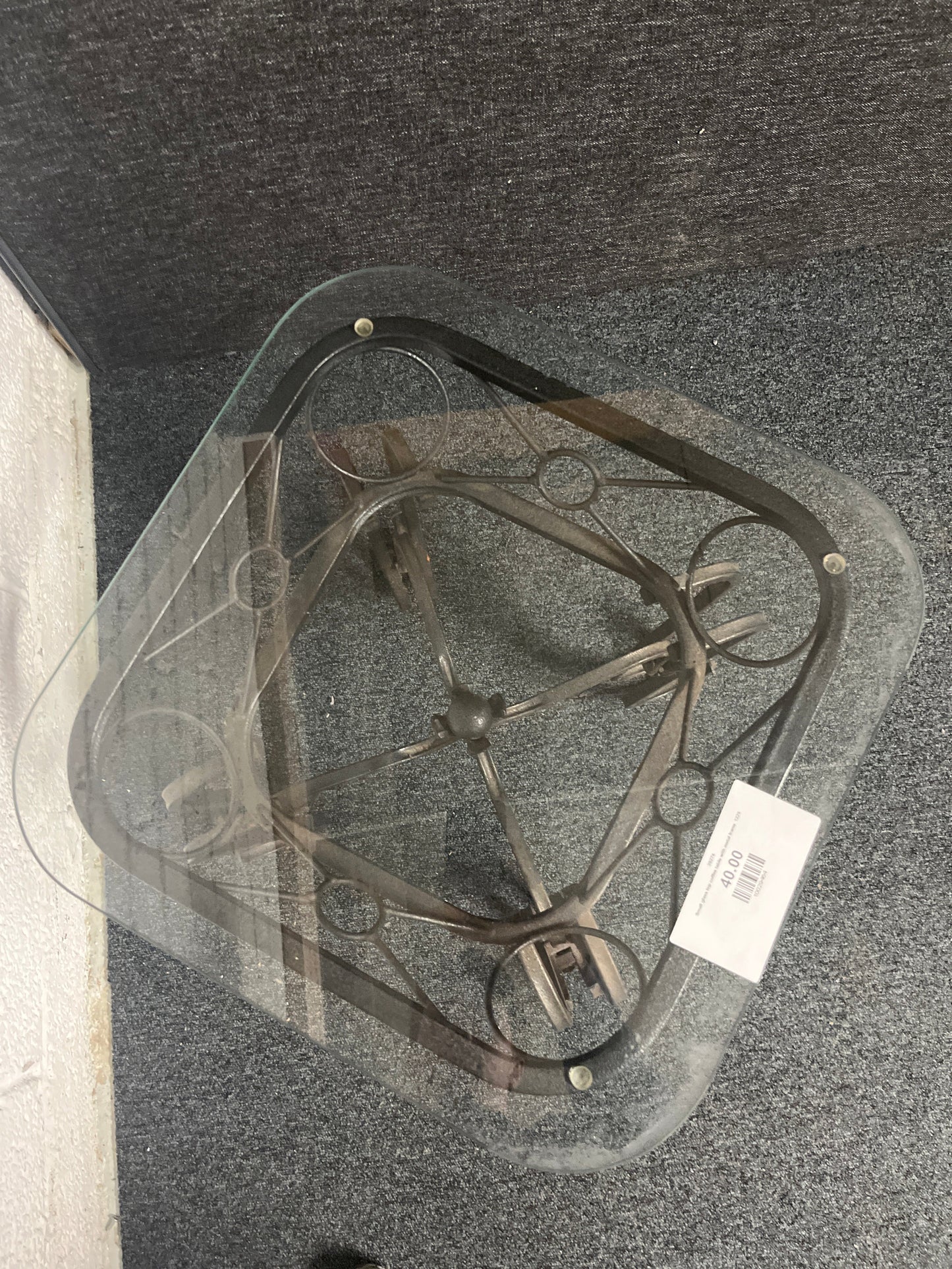 Small glass top coffee table with metal frame  1225