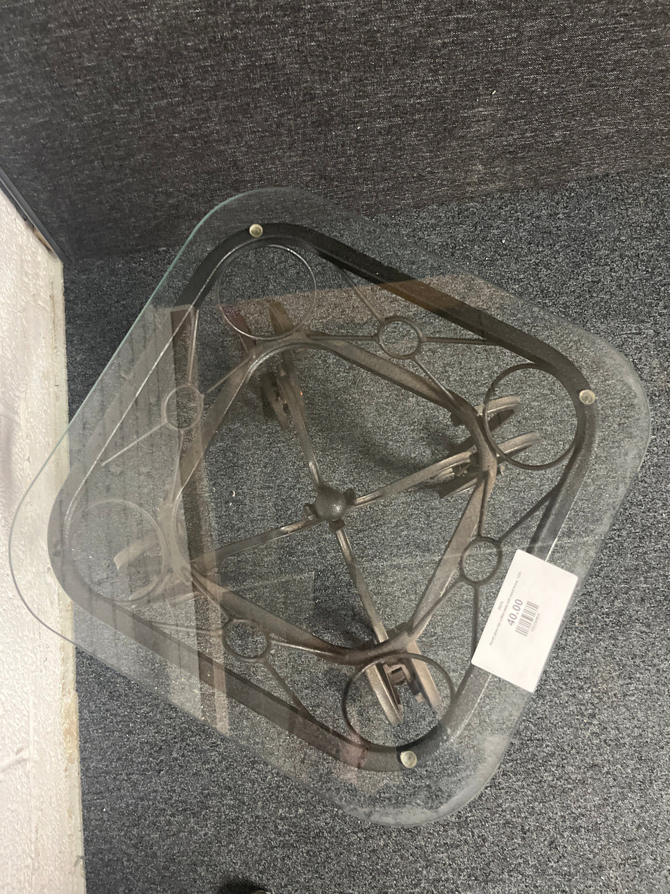 Small glass top coffee table with metal frame  1225