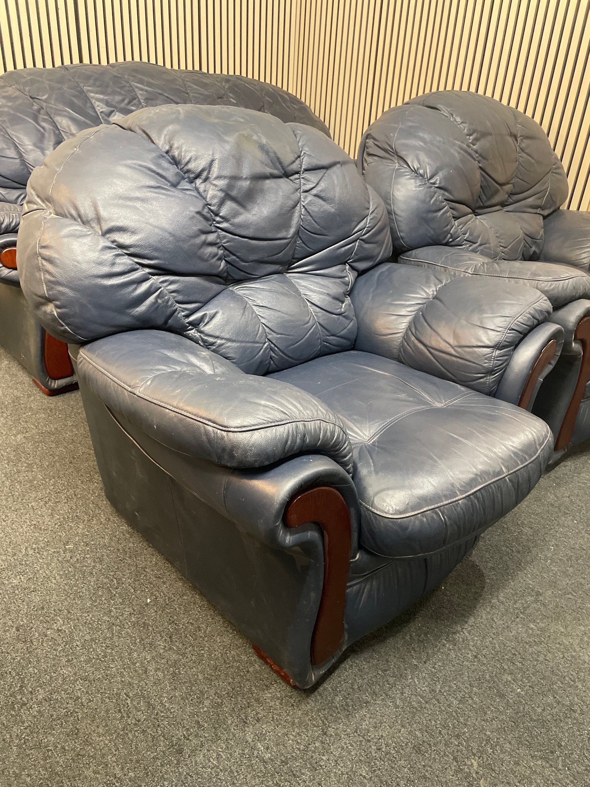 3+1+1 real soft navy Italian leather sofa suite 2425