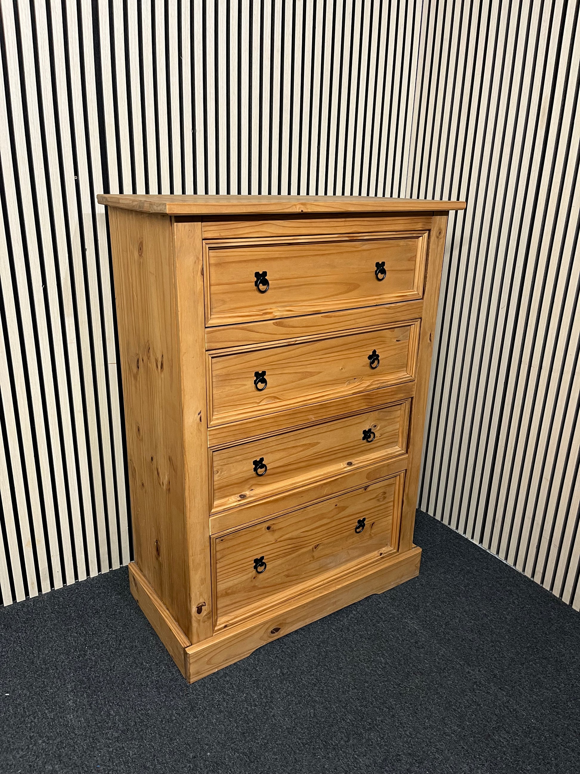 Tall waxed pine 4 dwrs chest  H 130 x W 90 x 50 D  4225