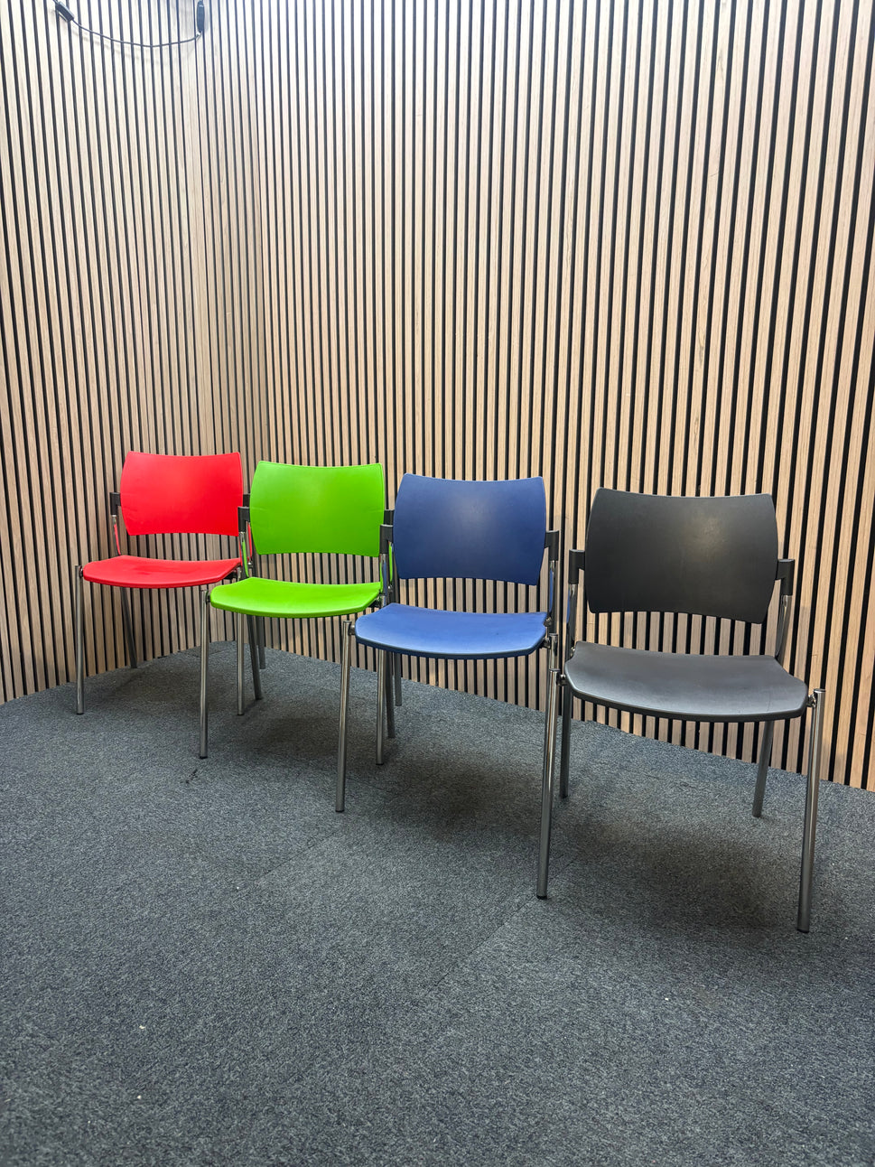 Boss design dream Green plastic framed stacking chair, chrome frame