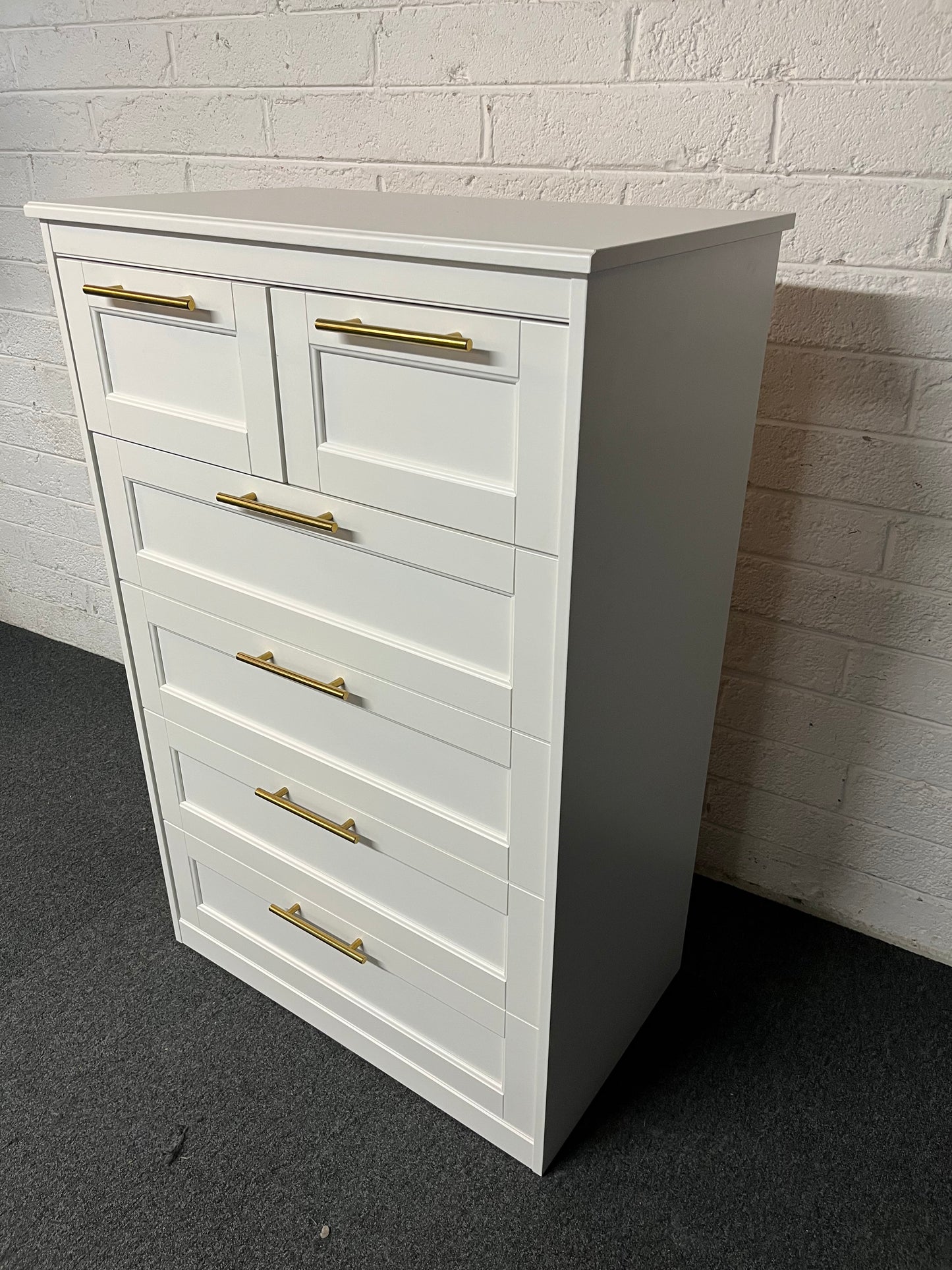Tall 3+2 chest of drawers with gold effect handles 1600Hx810Wx500D 2225