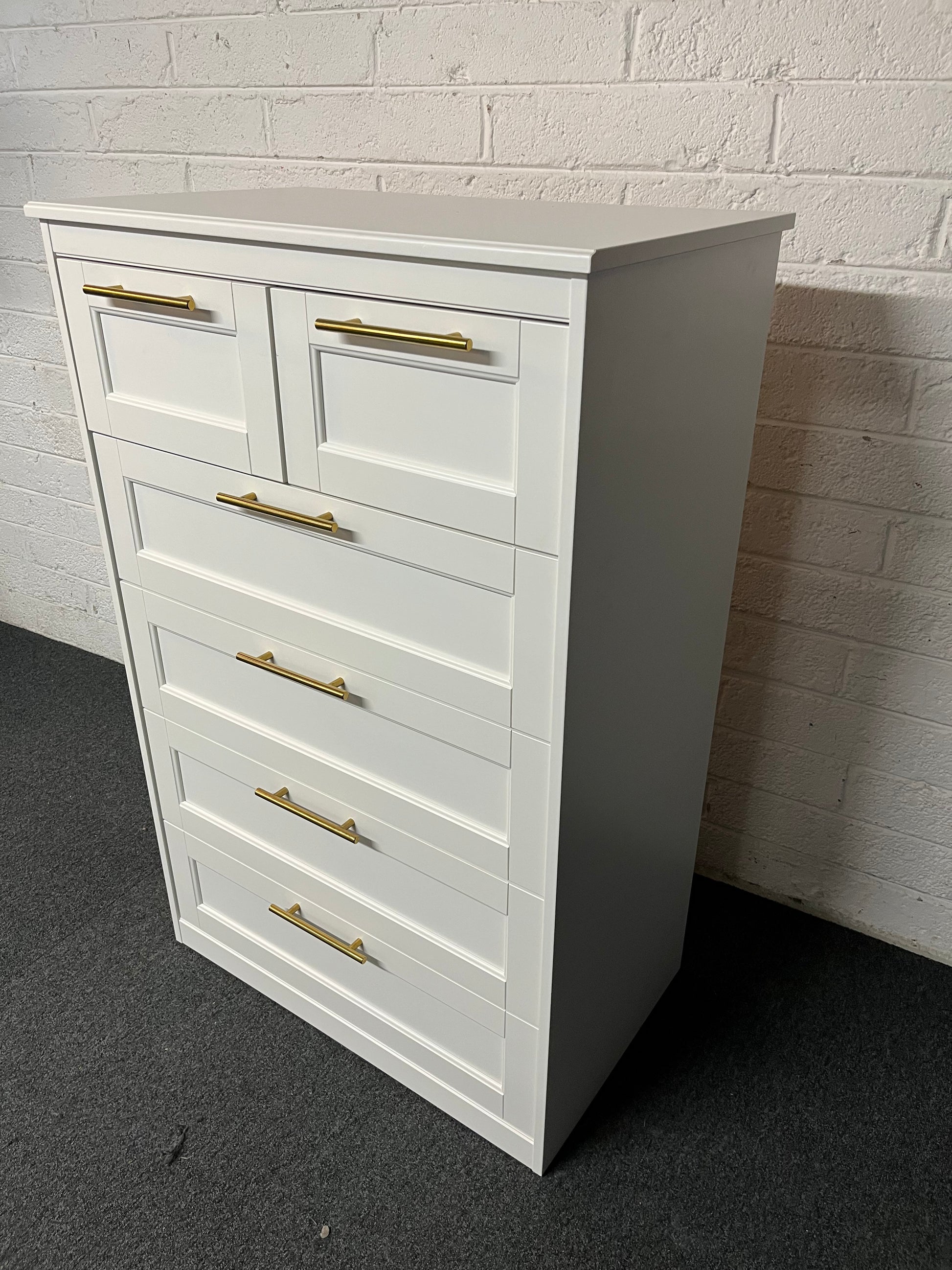 Tall 3+2 chest of drawers with gold effect handles 1600Hx810Wx500D 2225